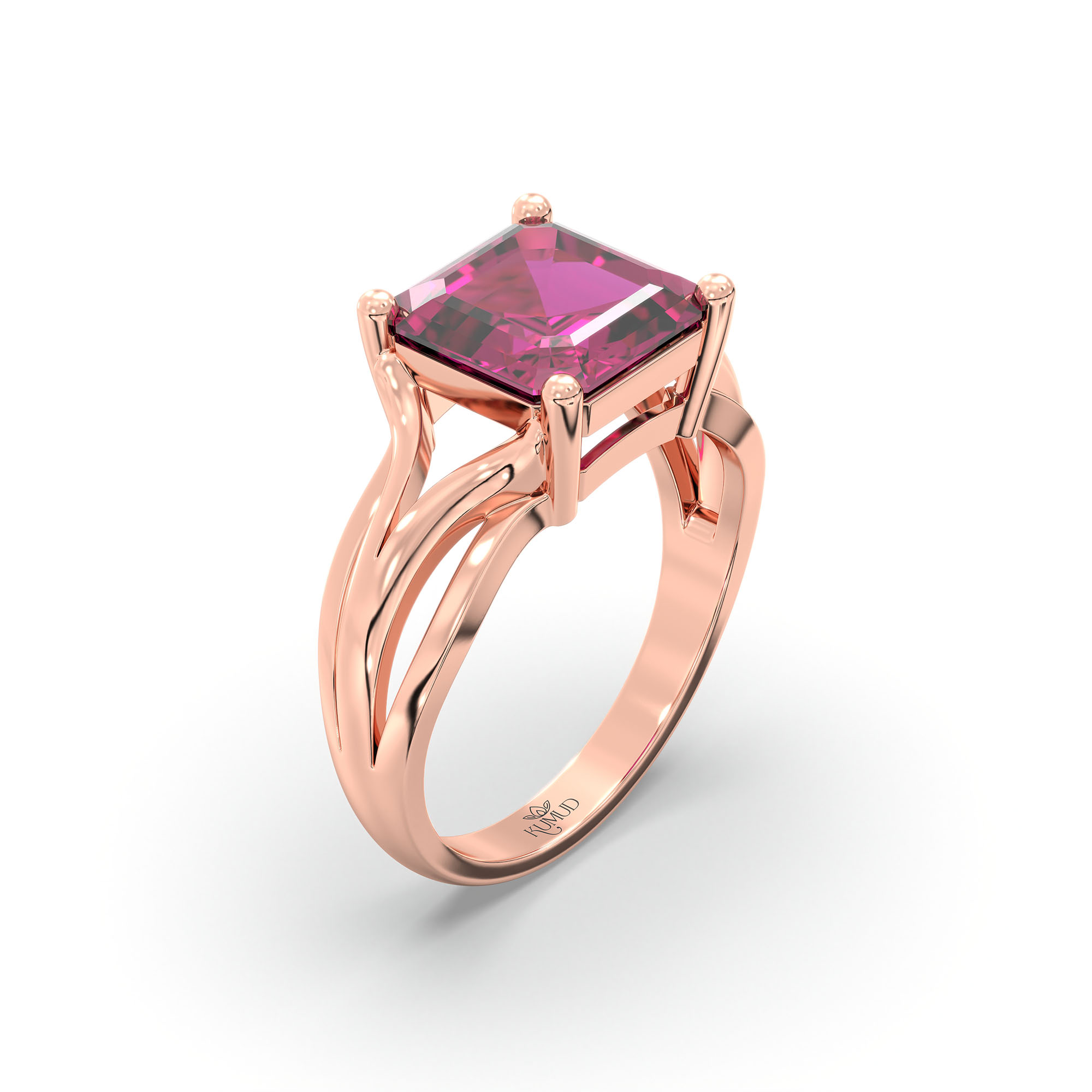 Ruby (Manik) Ring in 18K Rose Gold – Cushion 8 mm, Prong Setting, 5 g (Design K15-27) thumbnail