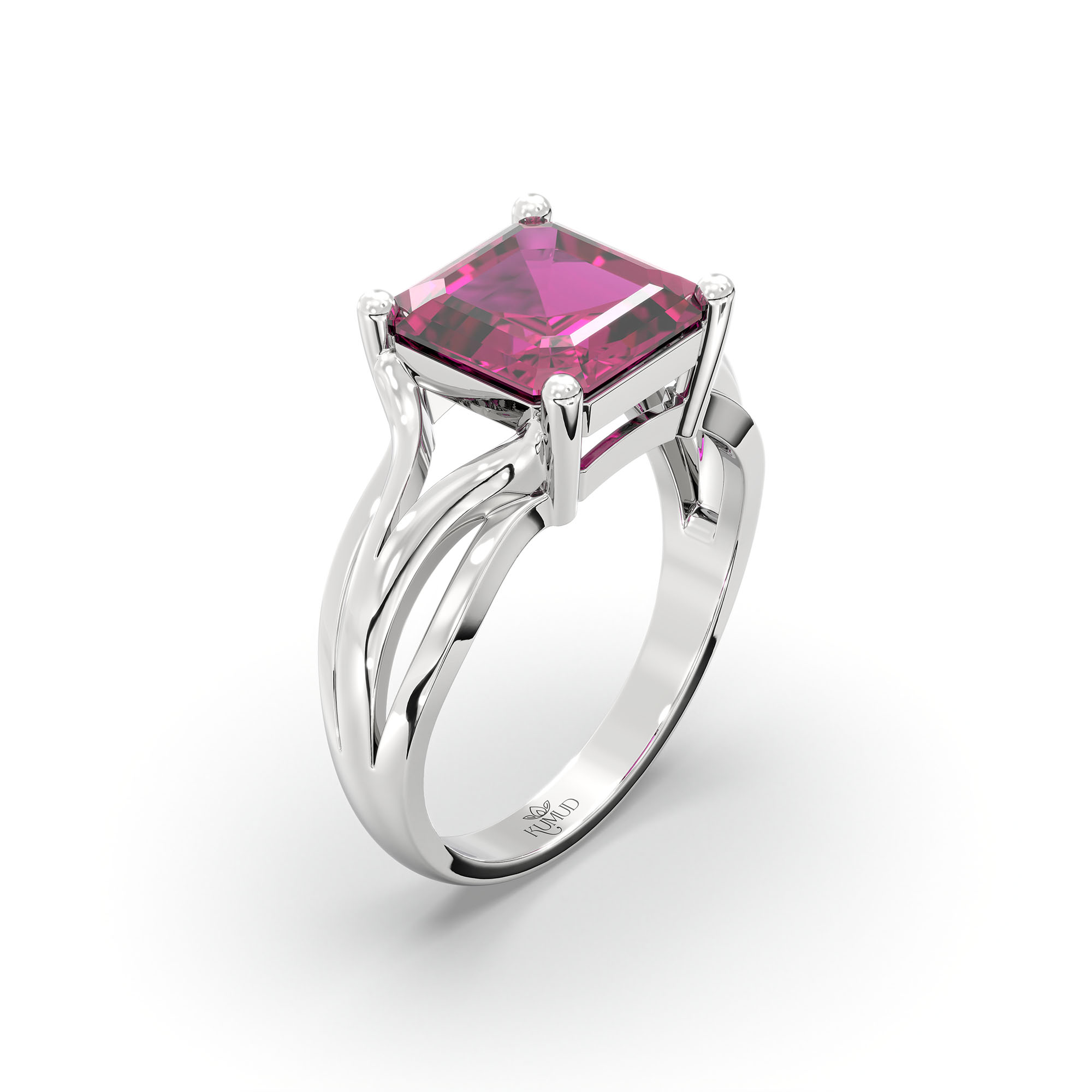 Ruby (Manik) Ring in 18K White Gold – Cushion 8 mm, Prong Setting, 5 g (Design K15-27) thumbnail