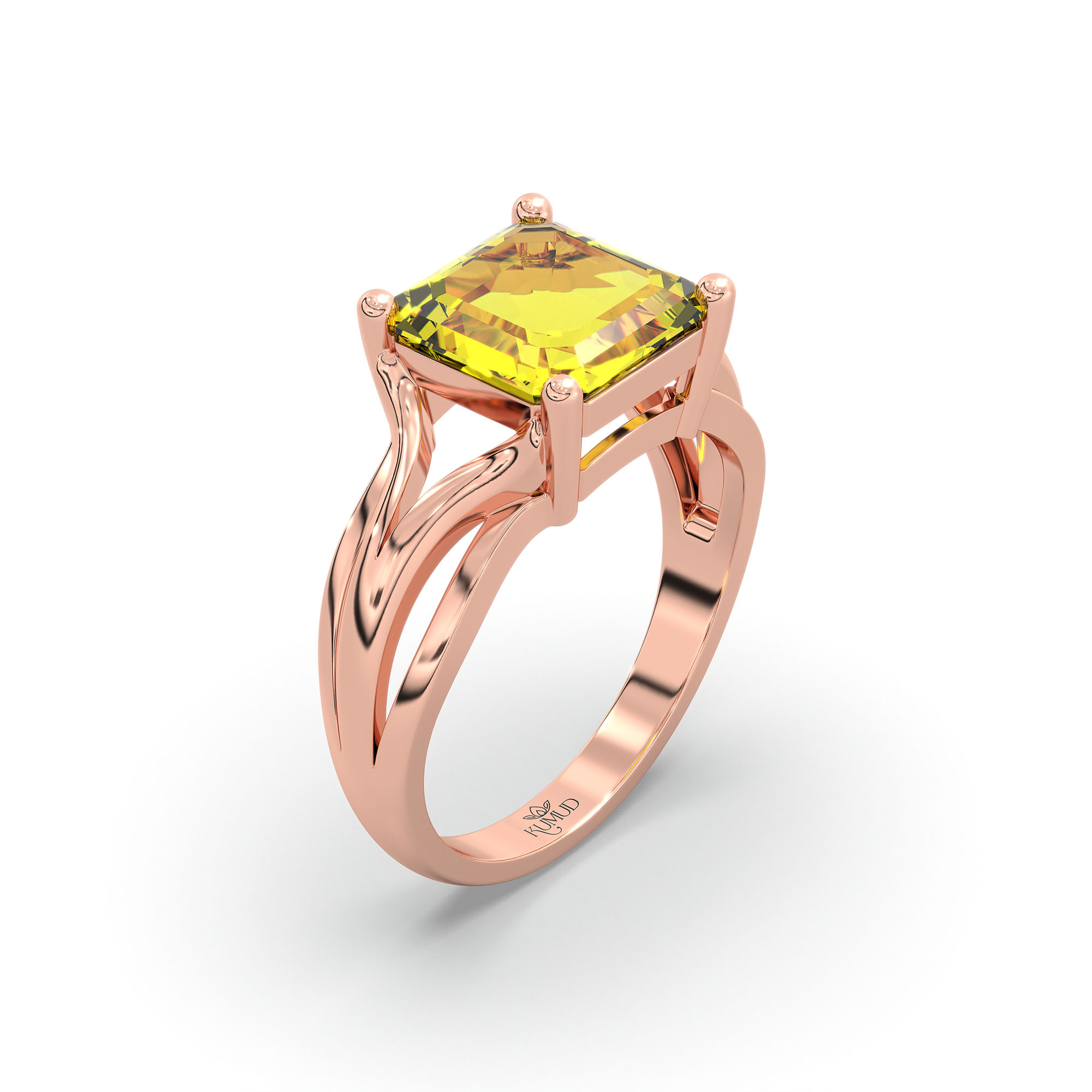 Yellow Sapphire (Pukhraj) Ring in 18K Rose Gold – Cushion 8 mm, Prong Setting, 5 g (Design K15-27) thumbnail