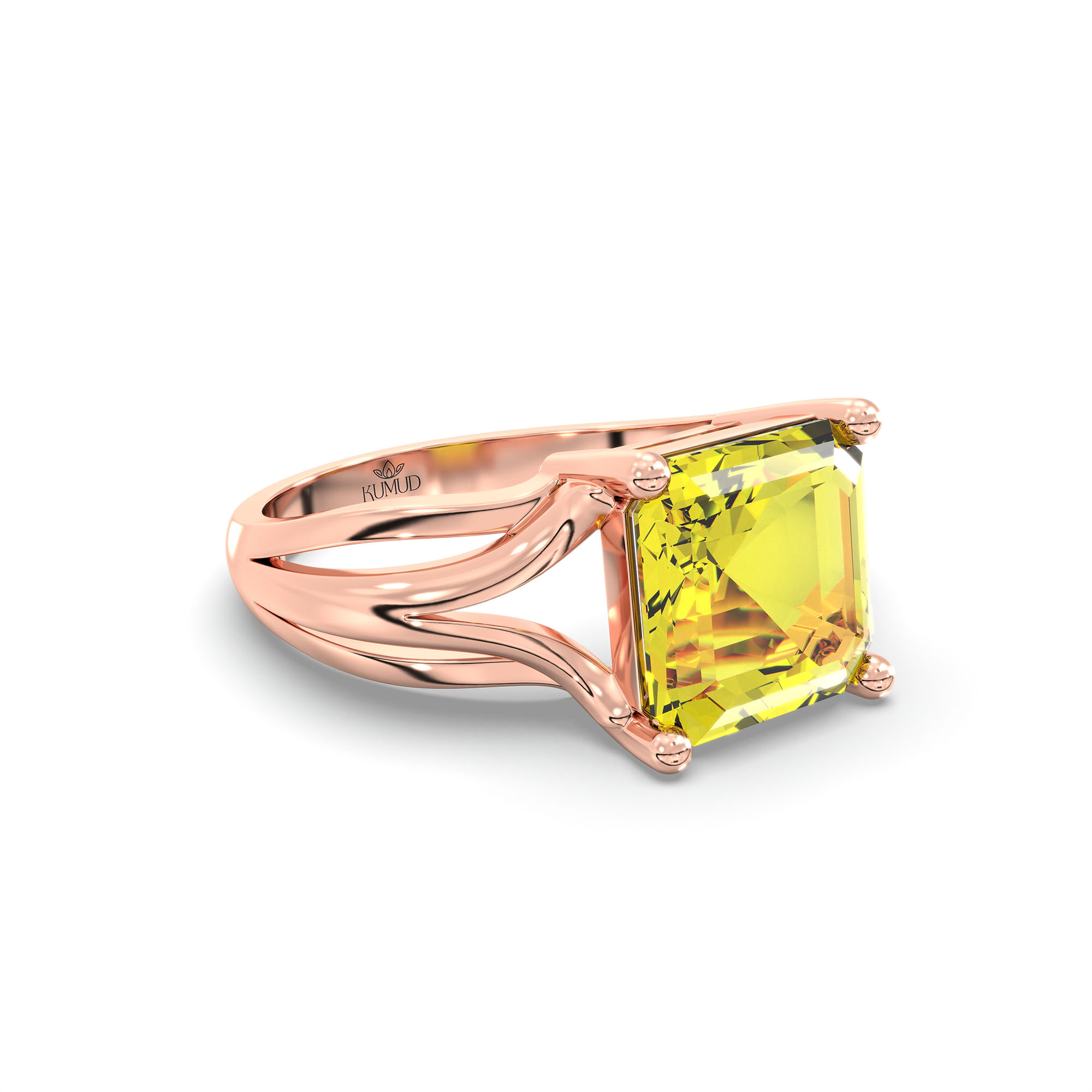 Yellow Sapphire (Pukhraj) Ring in 18K Rose Gold – Cushion 8 mm, Prong Setting, 5 g (Design K15-27) thumbnail