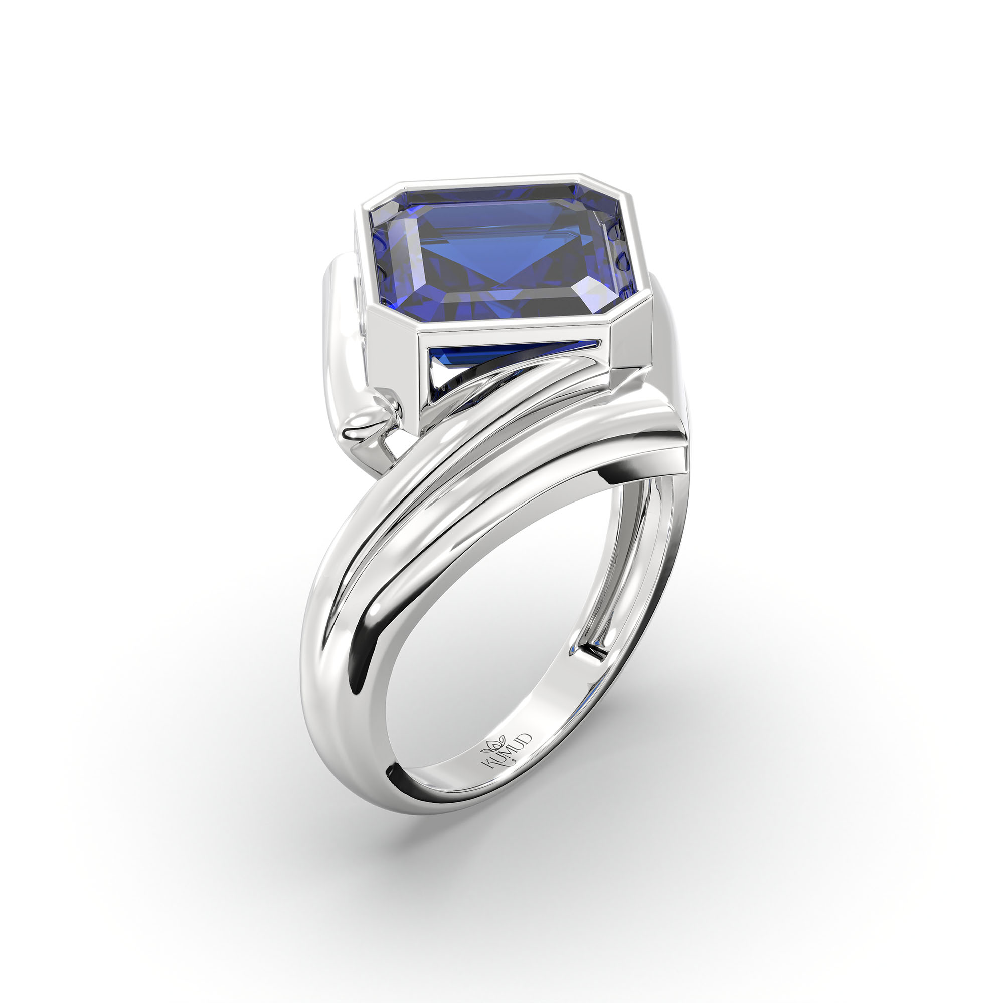 Blue Sapphire (Neelam) Ring in 18K White Gold – Cushion 8 mm, Bezel Setting, 7 g thumbnail