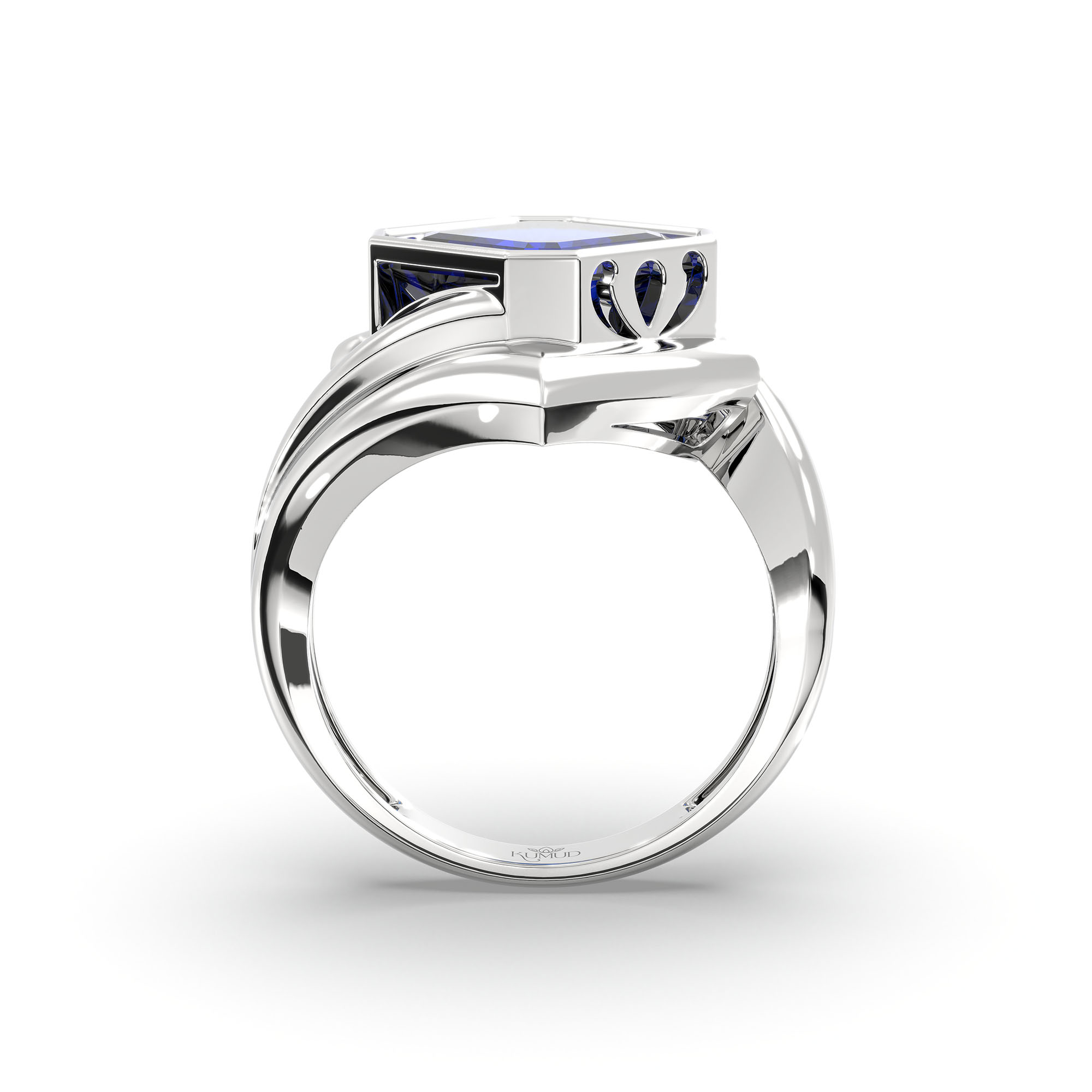 Blue Sapphire (Neelam) Ring in 18K White Gold – Cushion 8 mm, Bezel Setting, 7 g thumbnail