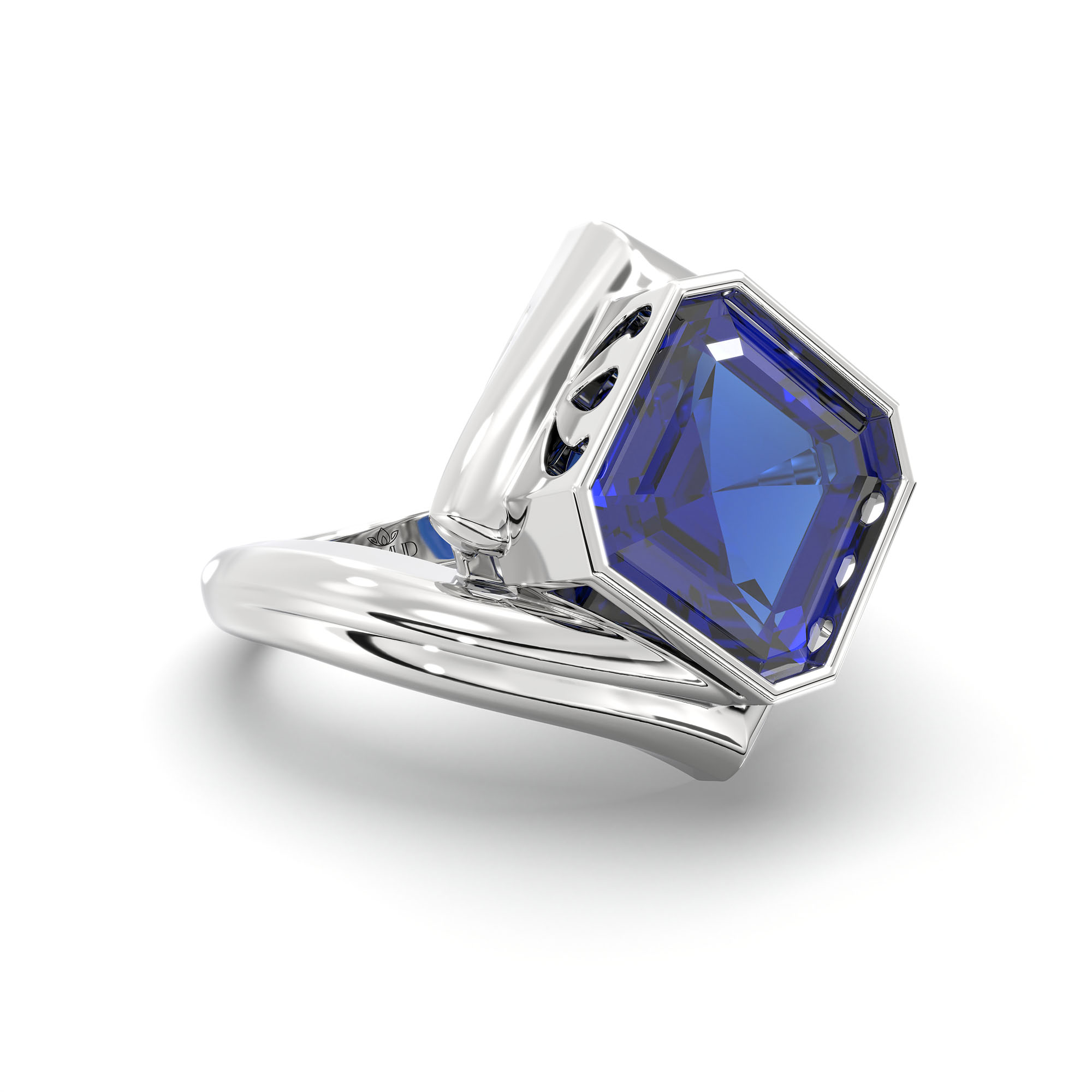 Blue Sapphire (Neelam) Ring in 18K White Gold – Cushion 8 mm, Bezel Setting, 7 g thumbnail