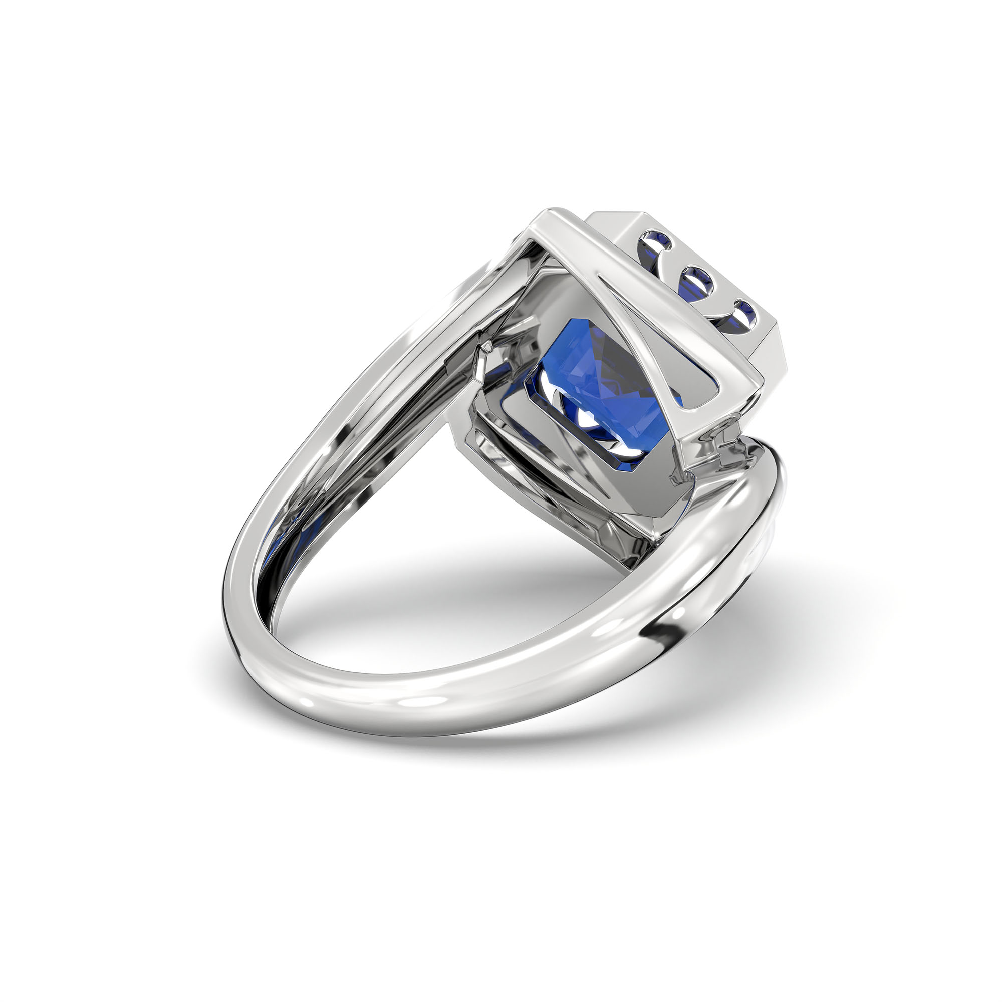 Blue Sapphire (Neelam) Ring in 18K White Gold – Cushion 8 mm, Bezel Setting, 7 g thumbnail