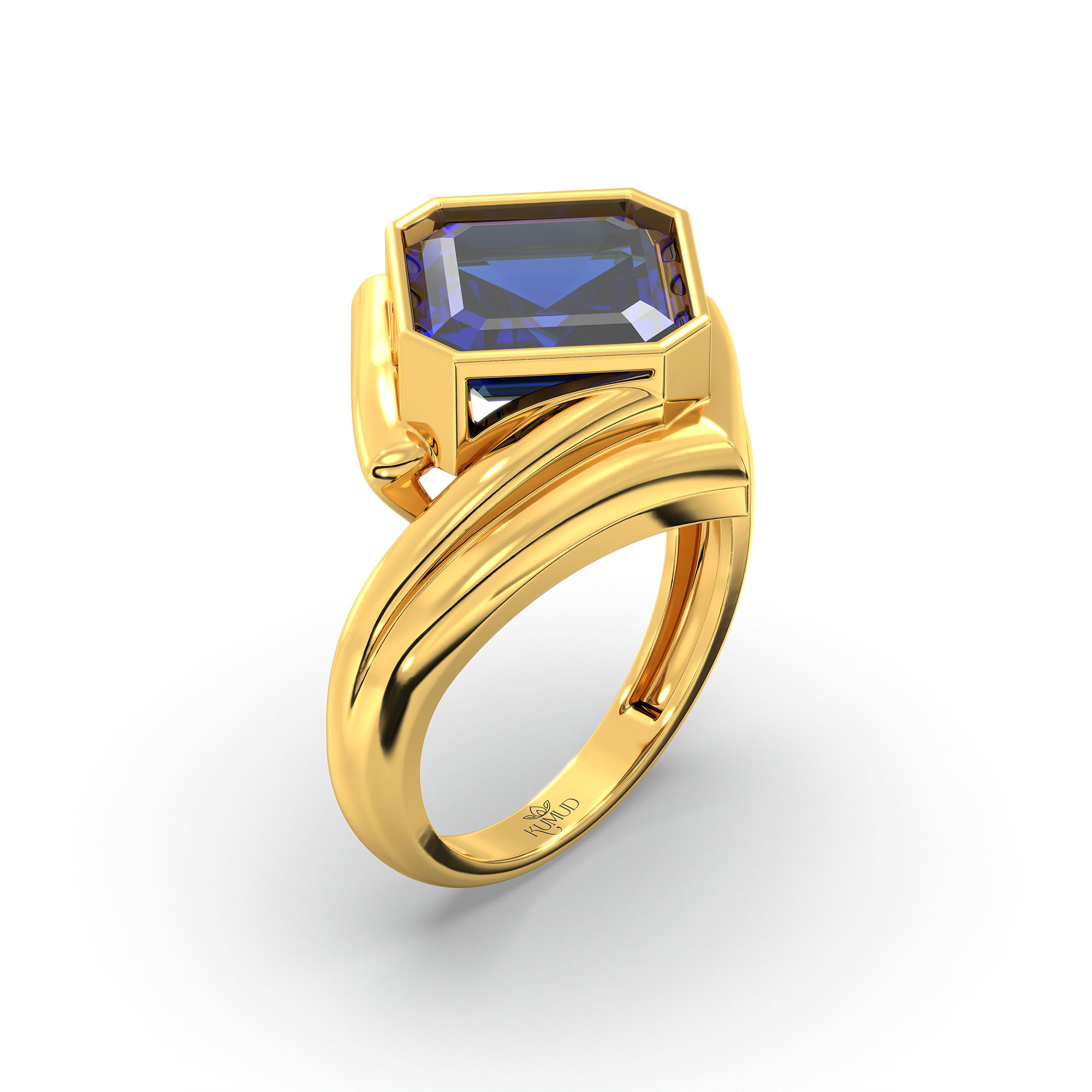 Blue Sapphire (Neelam) Ring in 22K Yellow Gold – Cushion 8 mm, Bezel Setting, 7 g thumbnail