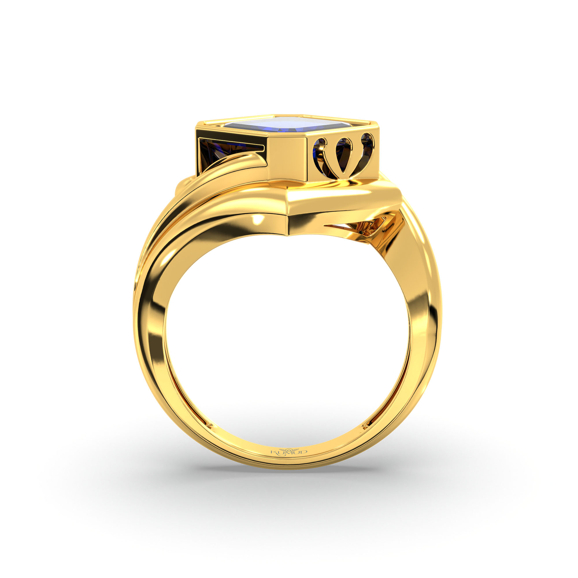 Blue Sapphire (Neelam) Ring in 22K Yellow Gold – Cushion 8 mm, Bezel Setting, 7 g thumbnail