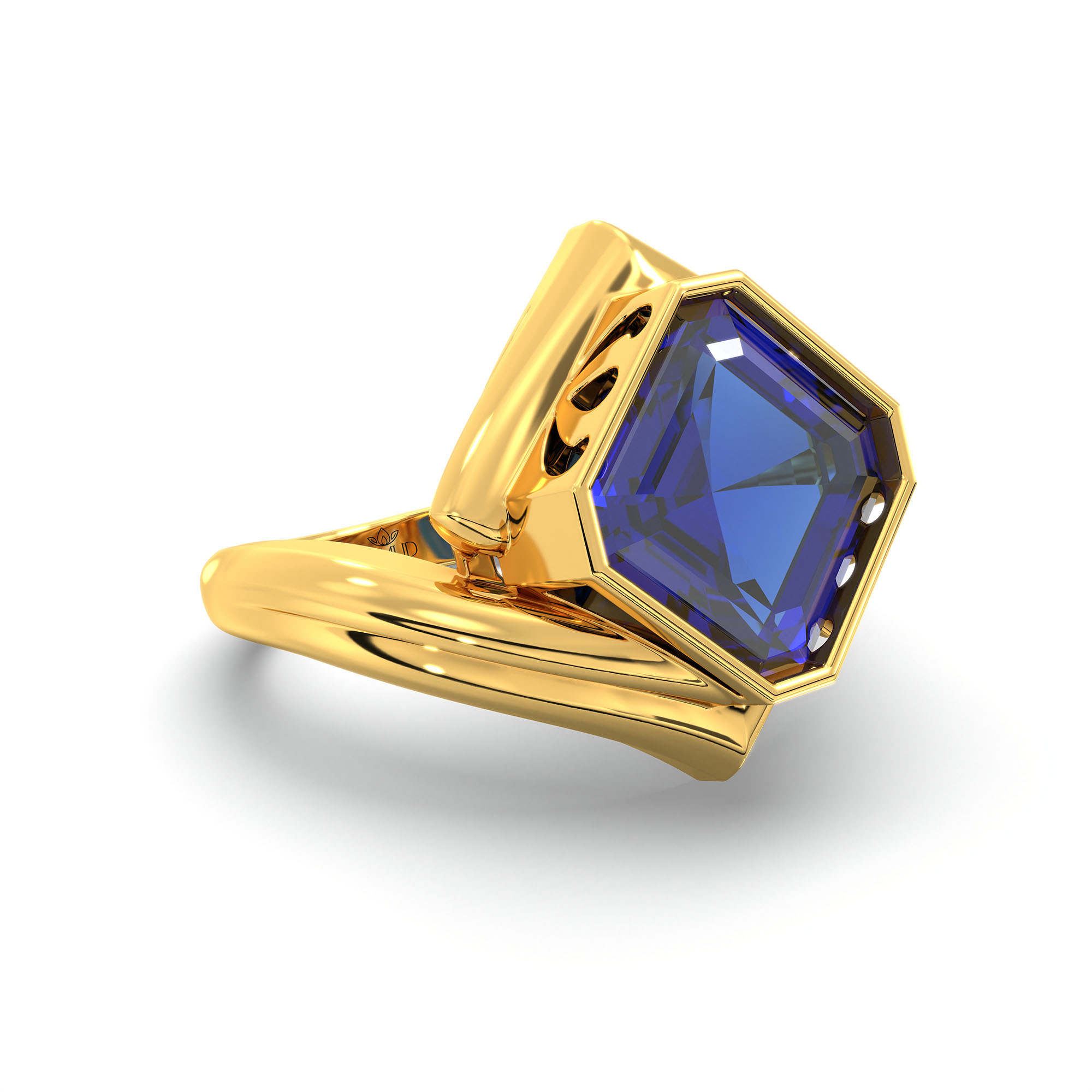 Blue Sapphire (Neelam) Ring in 22K Yellow Gold – Cushion 8 mm, Bezel Setting, 7 g thumbnail