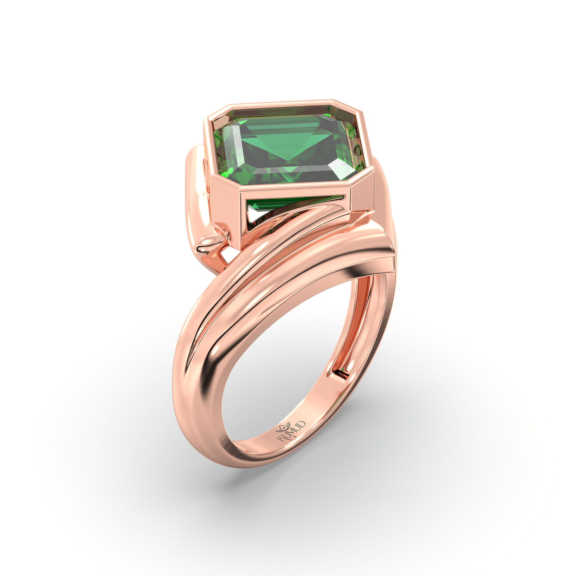 Emerald (Panna) Ring in 18K Rose Gold – Cushion 8 mm, Bezel Setting, 7 g thumbnail