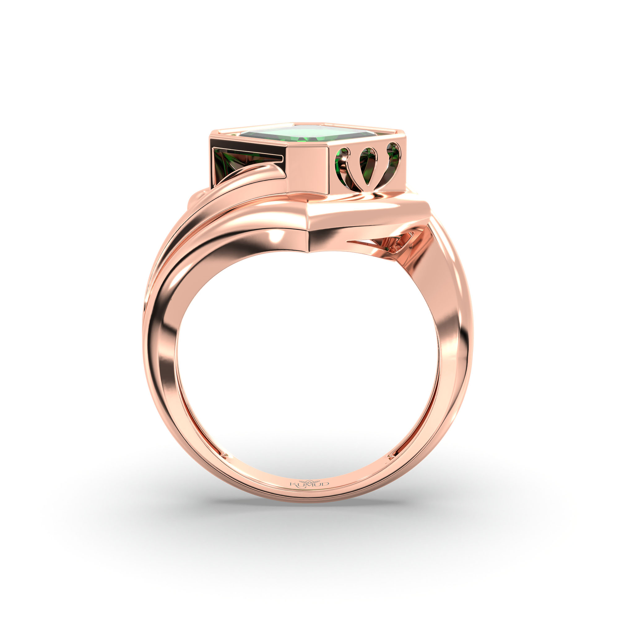 Emerald (Panna) Ring in 18K Rose Gold – Cushion 8 mm, Bezel Setting, 7 g thumbnail