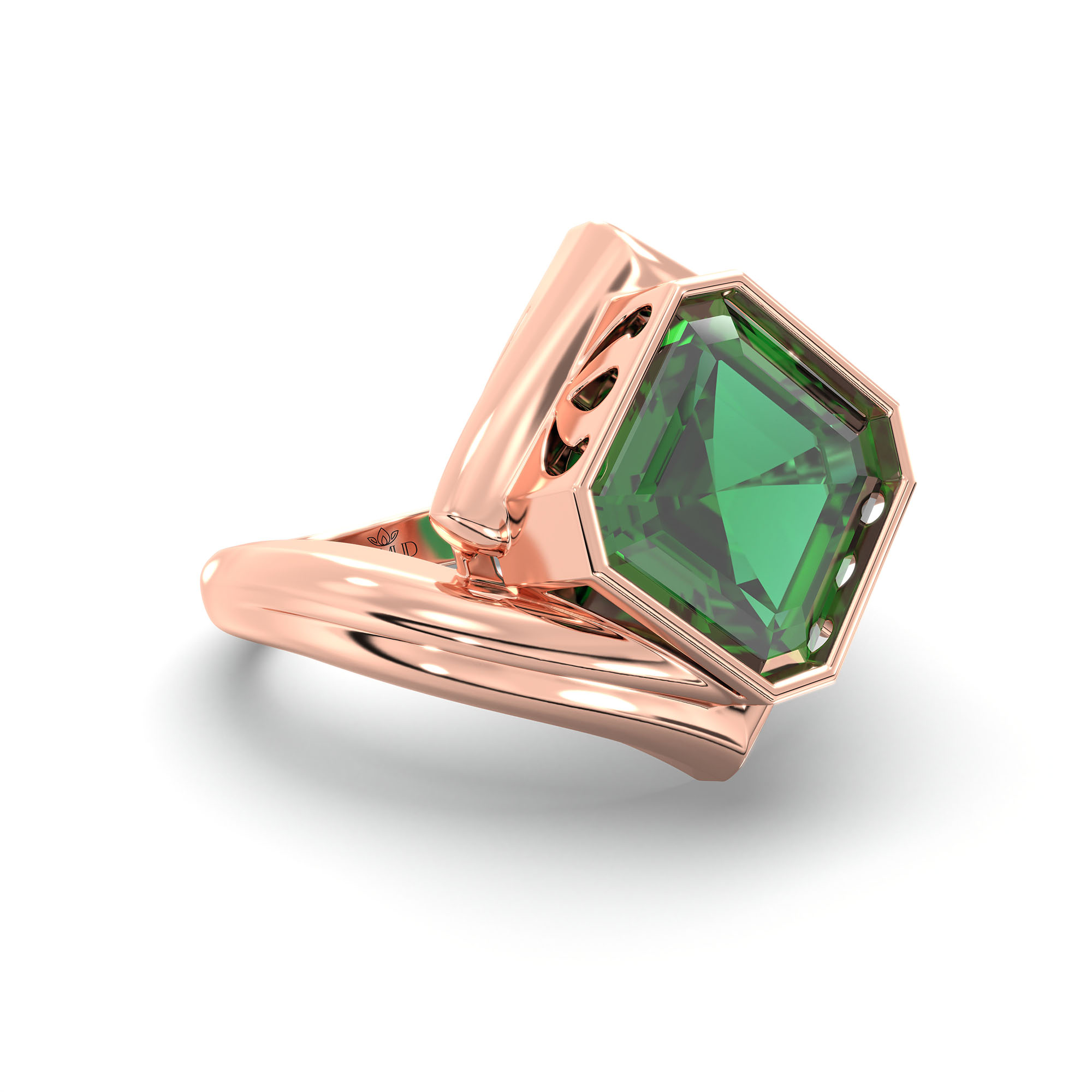 Emerald (Panna) Ring in 18K Rose Gold – Cushion 8 mm, Bezel Setting, 7 g thumbnail