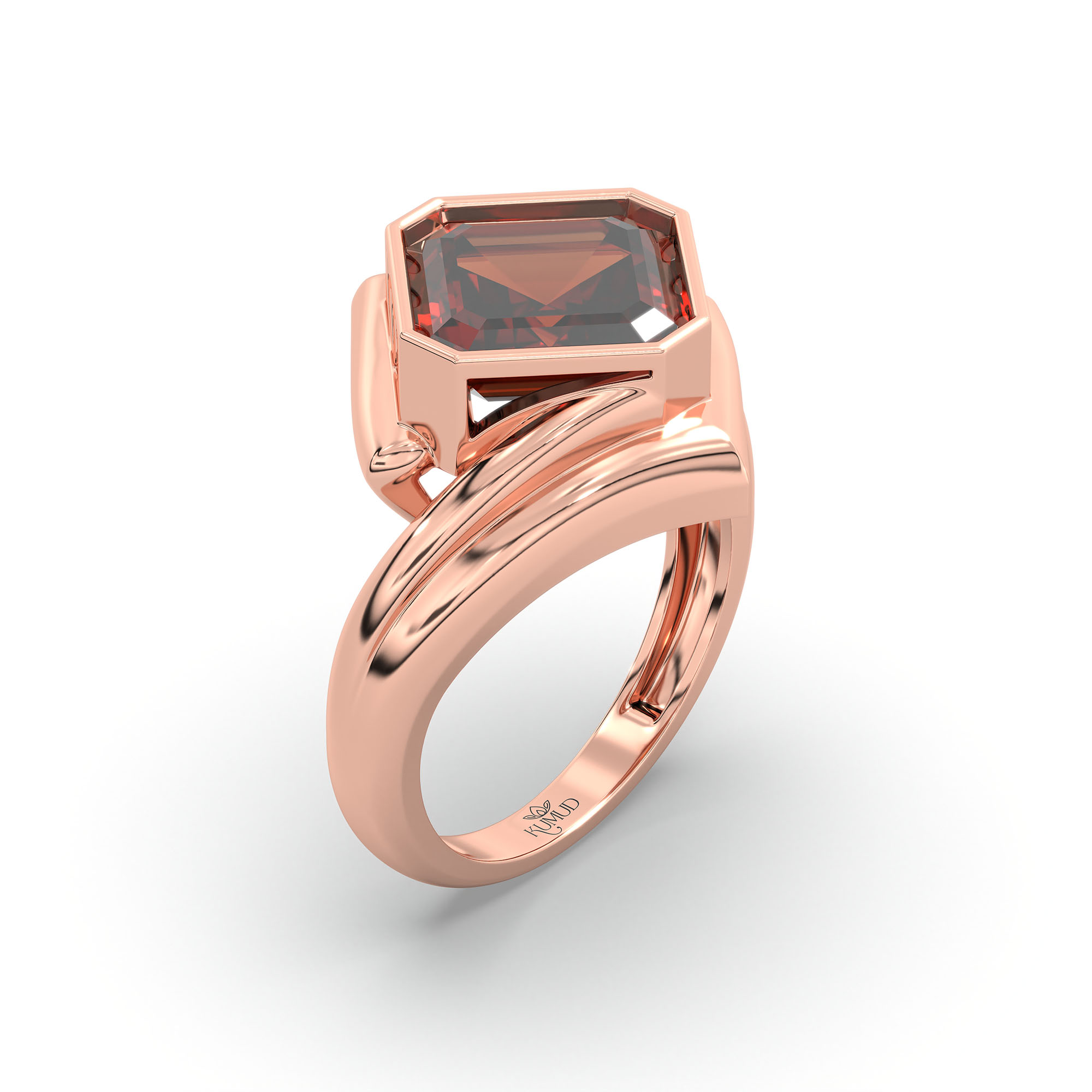Hessonite (Gomed) Ring in 18K Rose Gold – Cushion 8 mm, Bezel Setting, 7 g thumbnail