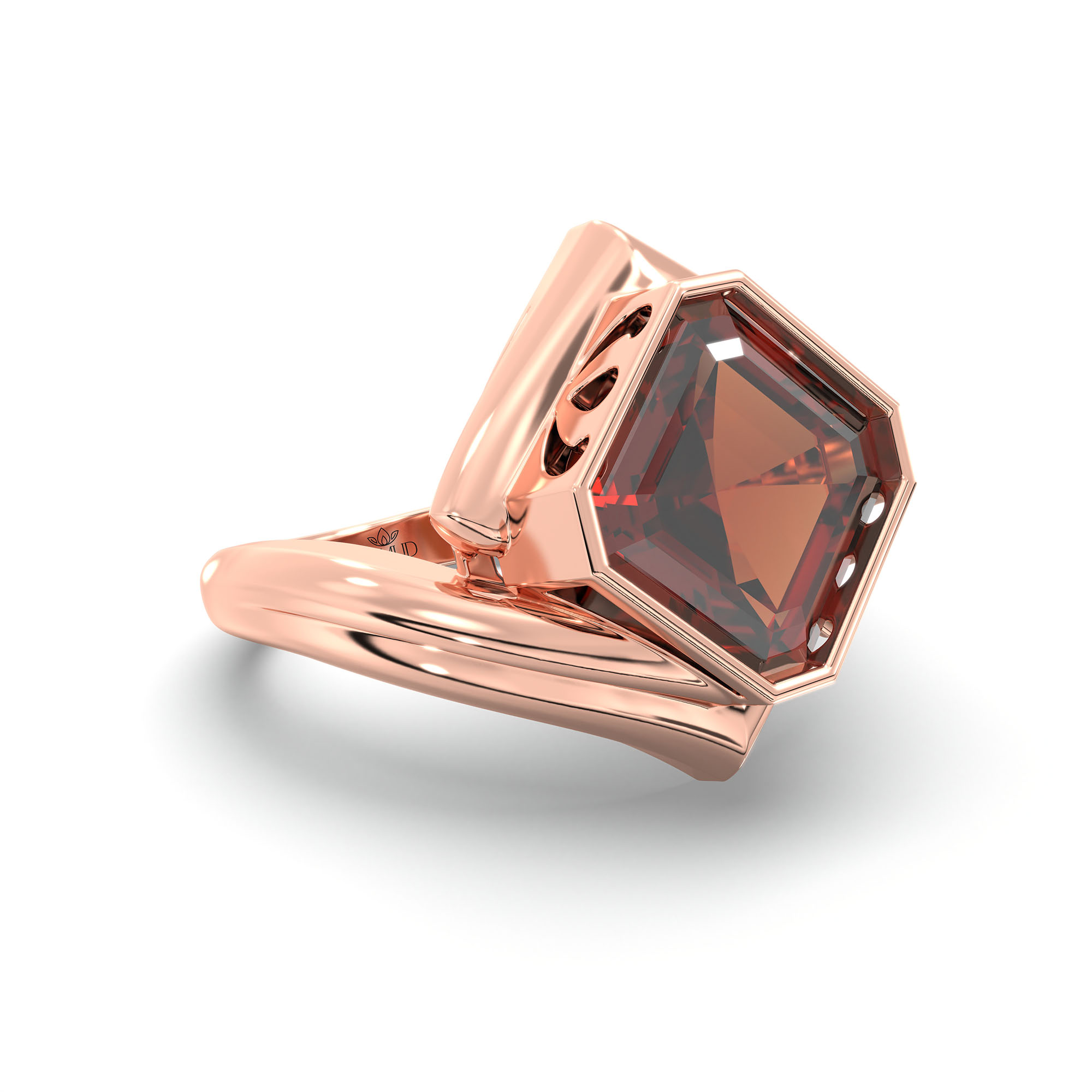 Hessonite (Gomed) Ring in 18K Rose Gold – Cushion 8 mm, Bezel Setting, 7 g thumbnail
