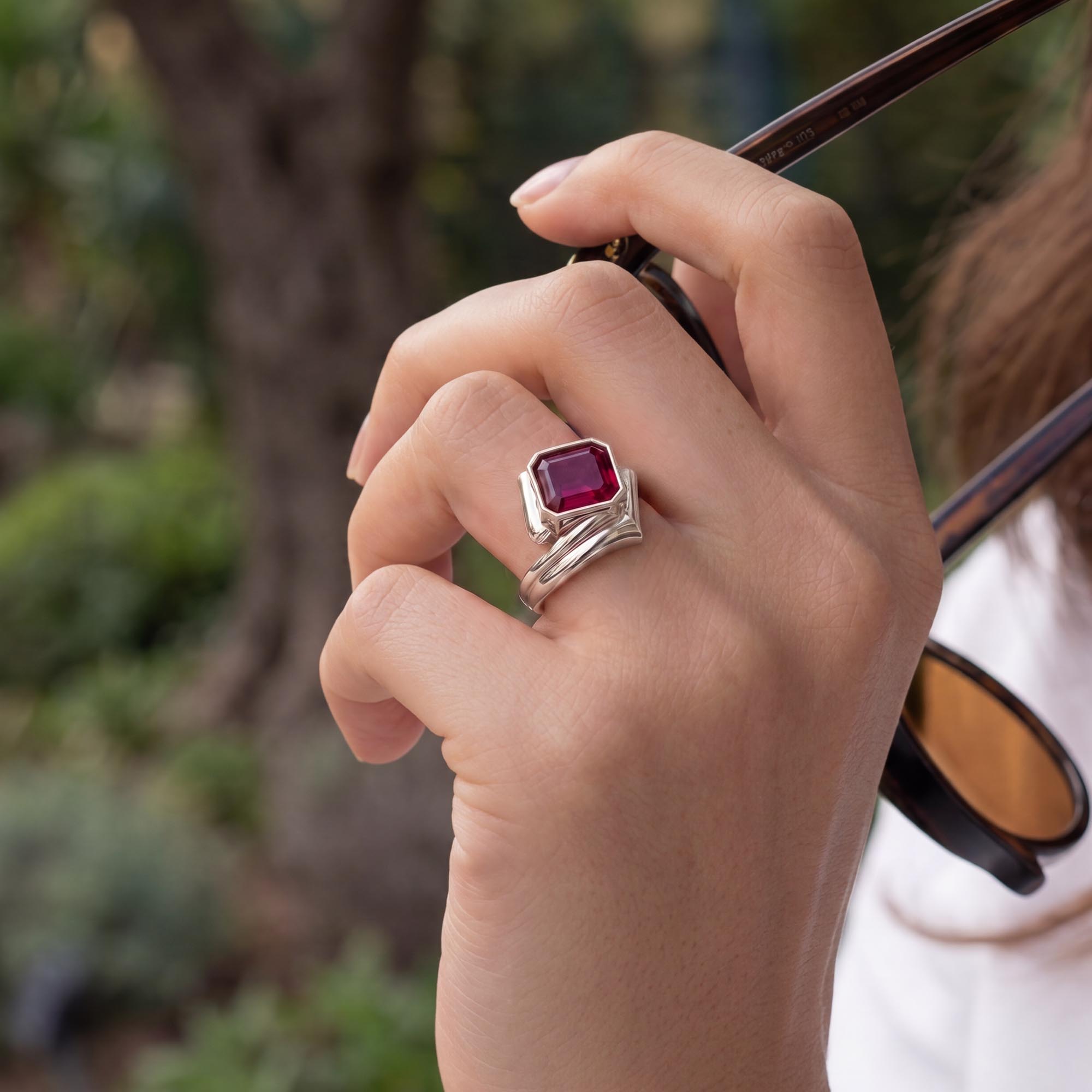 Ruby (Manik) Ring in 925 Sterling Silver – Cushion 8 mm, Bezel Setting, 7 g thumbnail