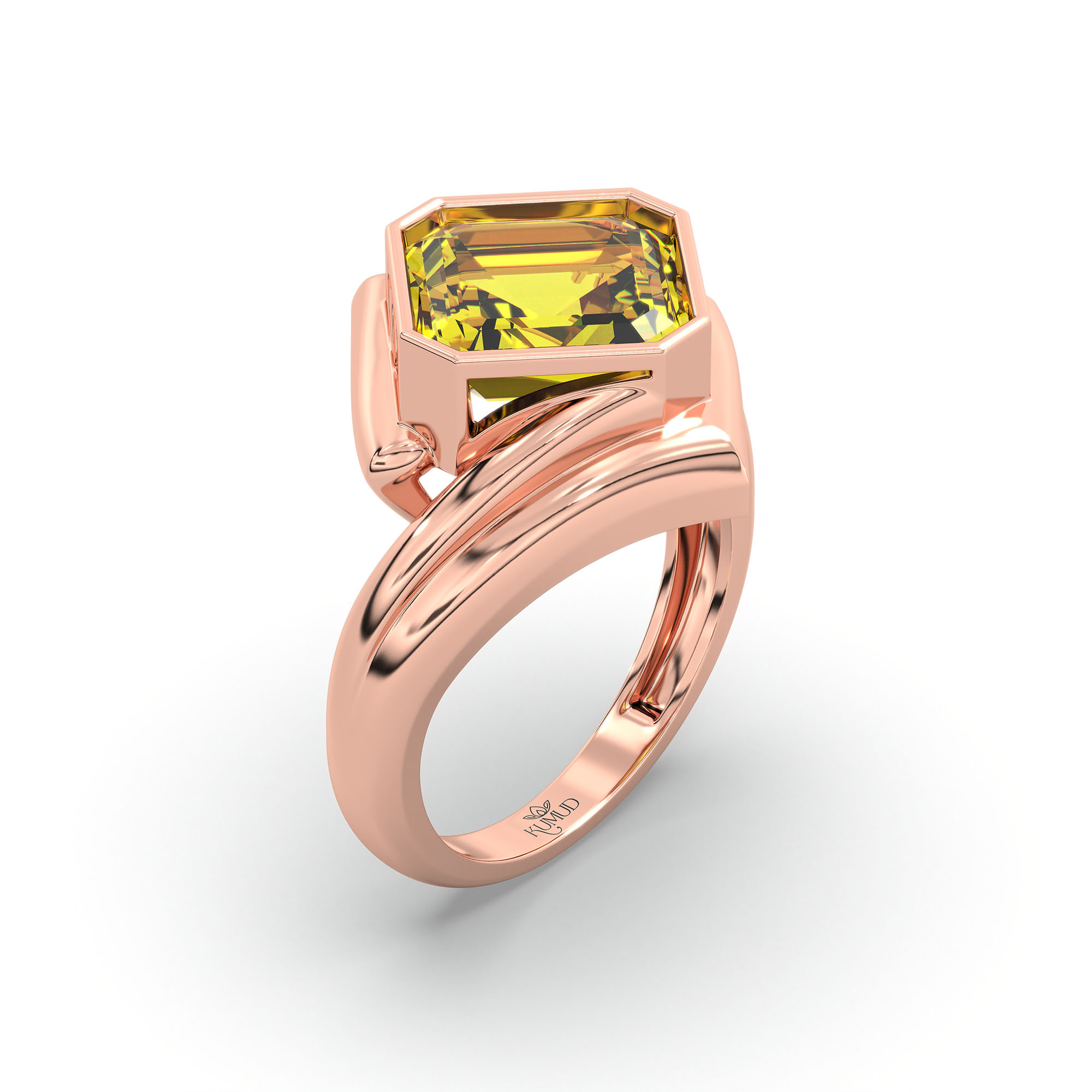 Yellow Sapphire (Pukhraj) Ring in 18K Rose Gold – Cushion 8 mm, Bezel Setting, 7 g thumbnail