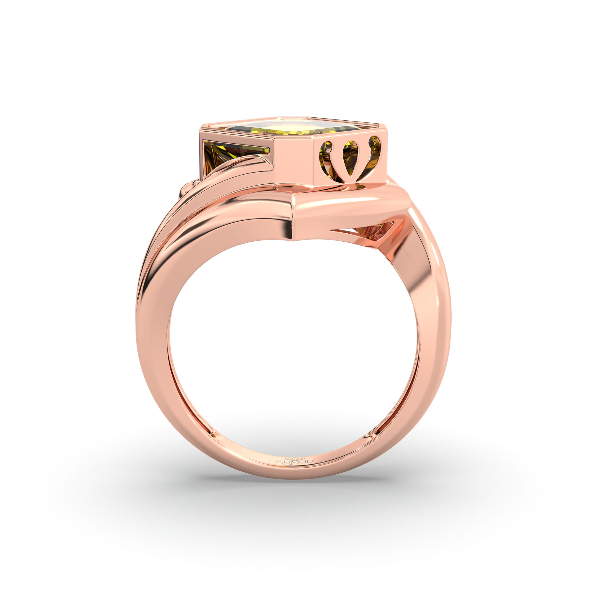 Yellow Sapphire (Pukhraj) Ring in 18K Rose Gold – Cushion 8 mm, Bezel Setting, 7 g thumbnail