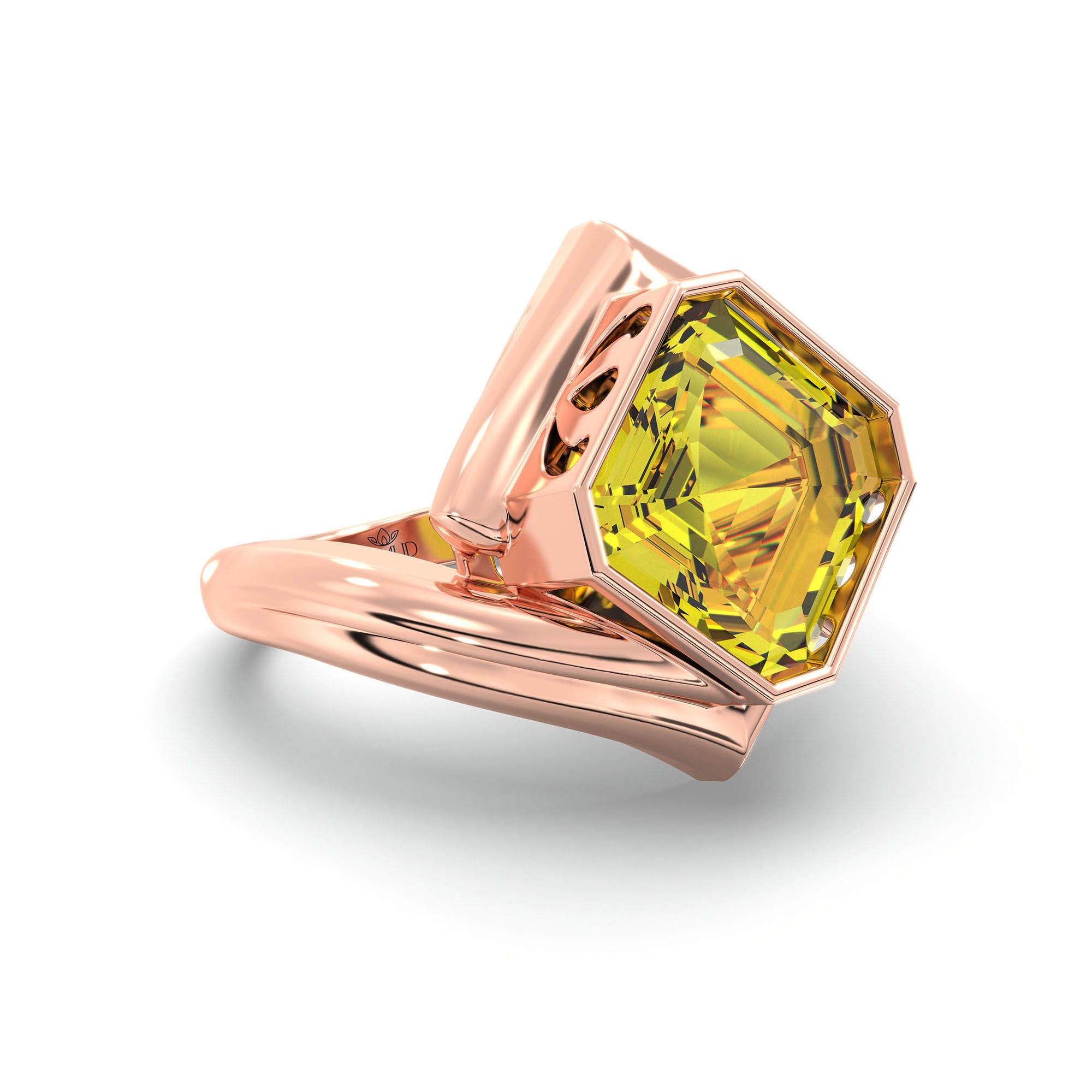 Yellow Sapphire (Pukhraj) Ring in 18K Rose Gold – Cushion 8 mm, Bezel Setting, 7 g thumbnail