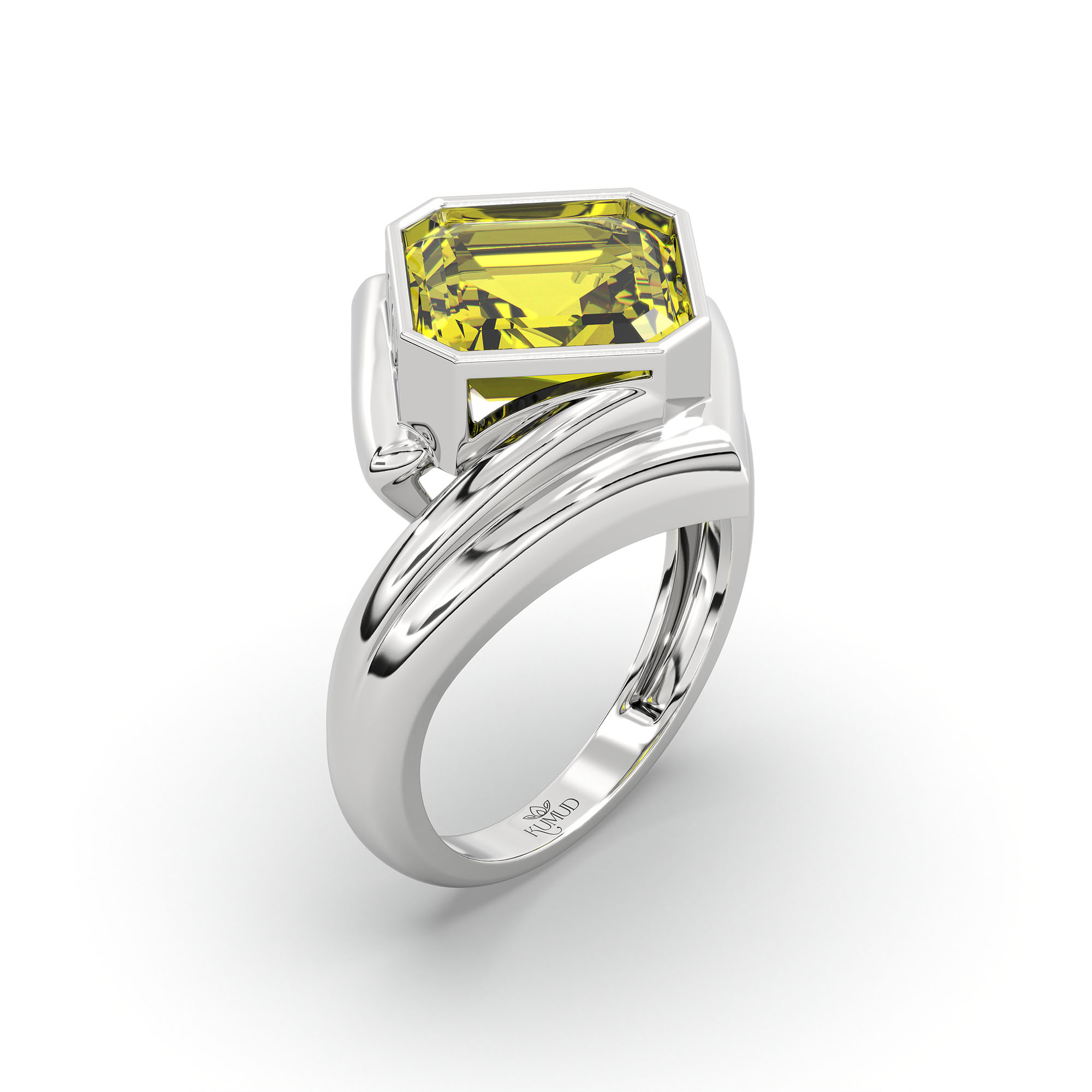 Yellow Sapphire (Pukhraj) Ring in 18K White Gold – Cushion 8 mm, Bezel Setting, 7 g thumbnail