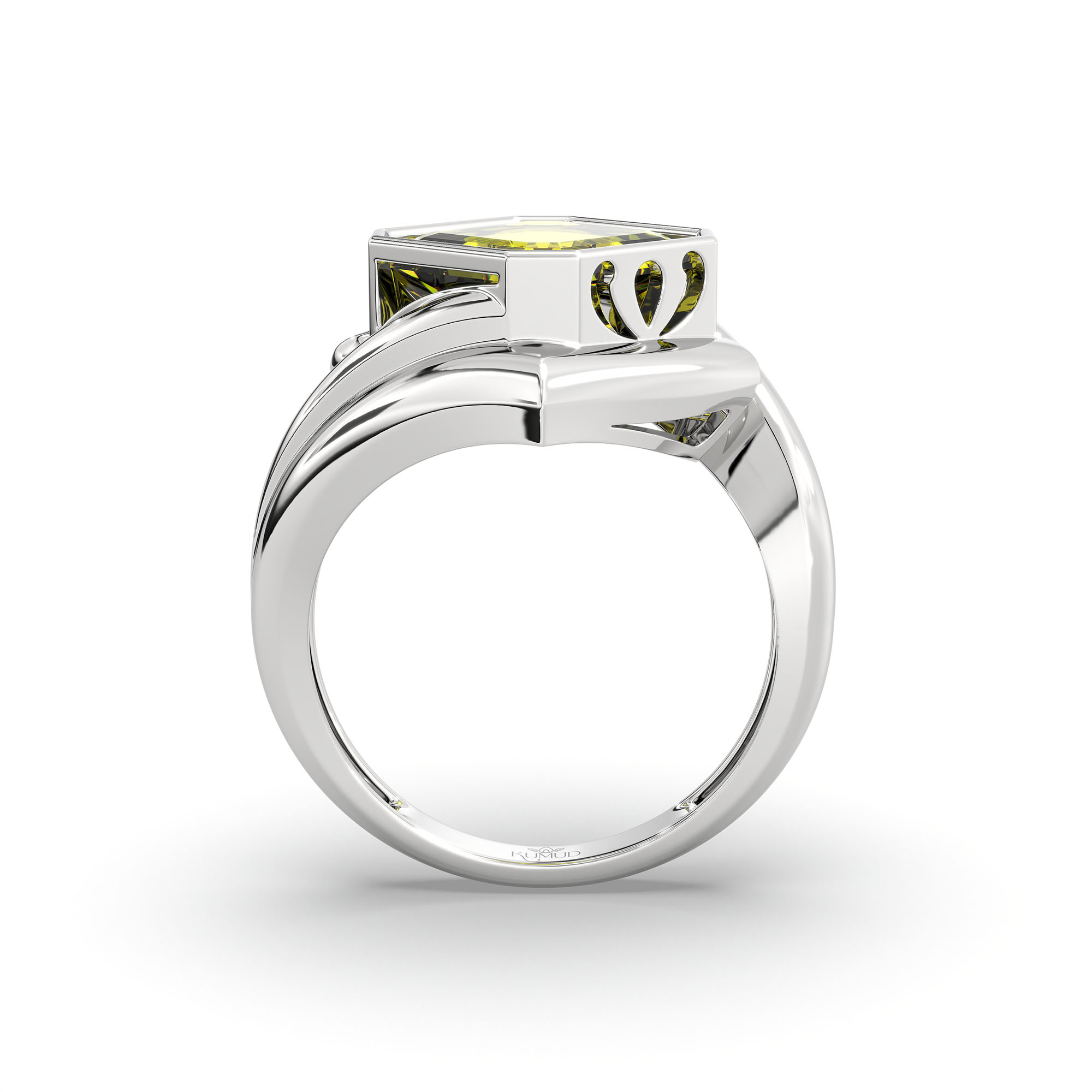 Yellow Sapphire (Pukhraj) Ring in 18K White Gold – Cushion 8 mm, Bezel Setting, 7 g thumbnail
