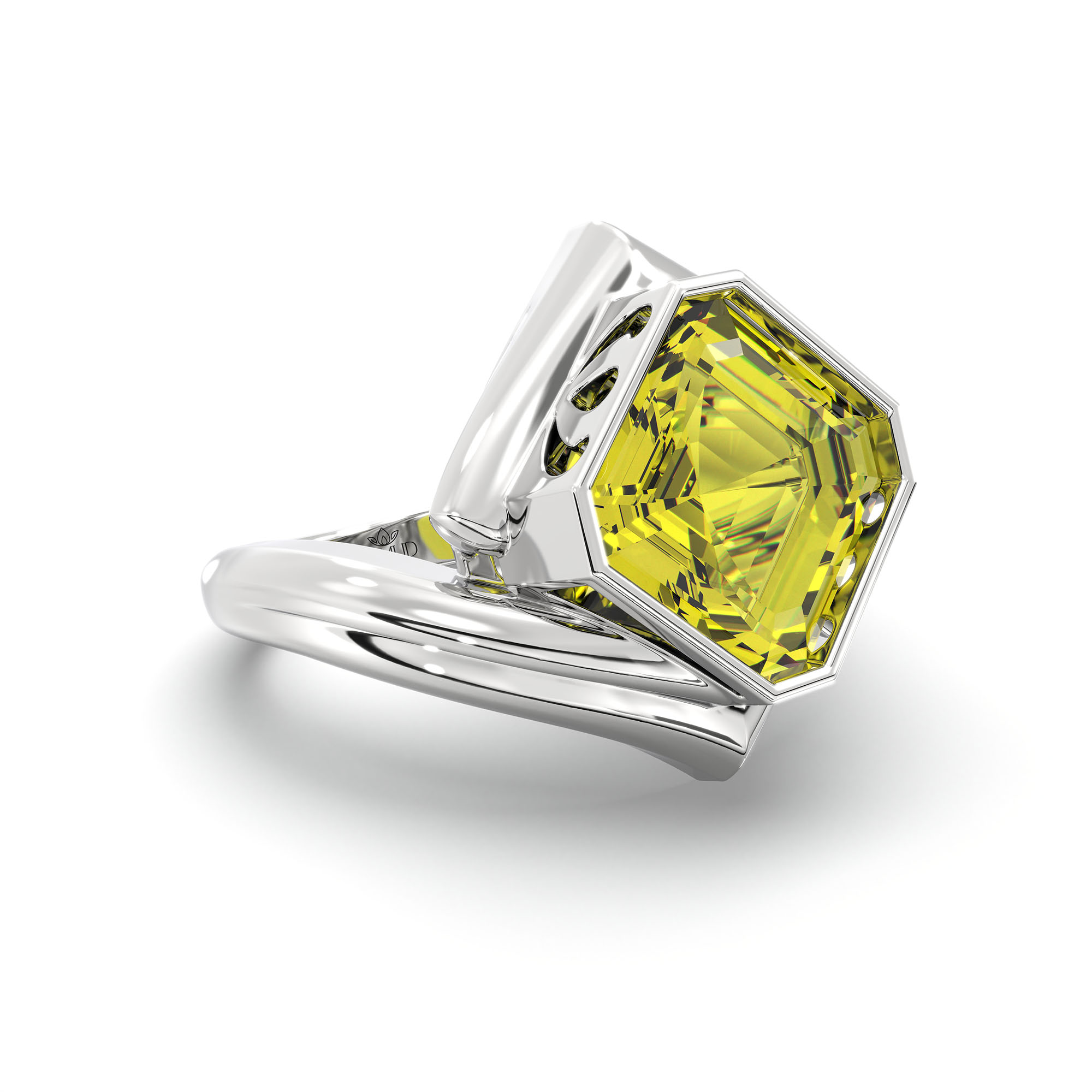 Yellow Sapphire (Pukhraj) Ring in 18K White Gold – Cushion 8 mm, Bezel Setting, 7 g thumbnail