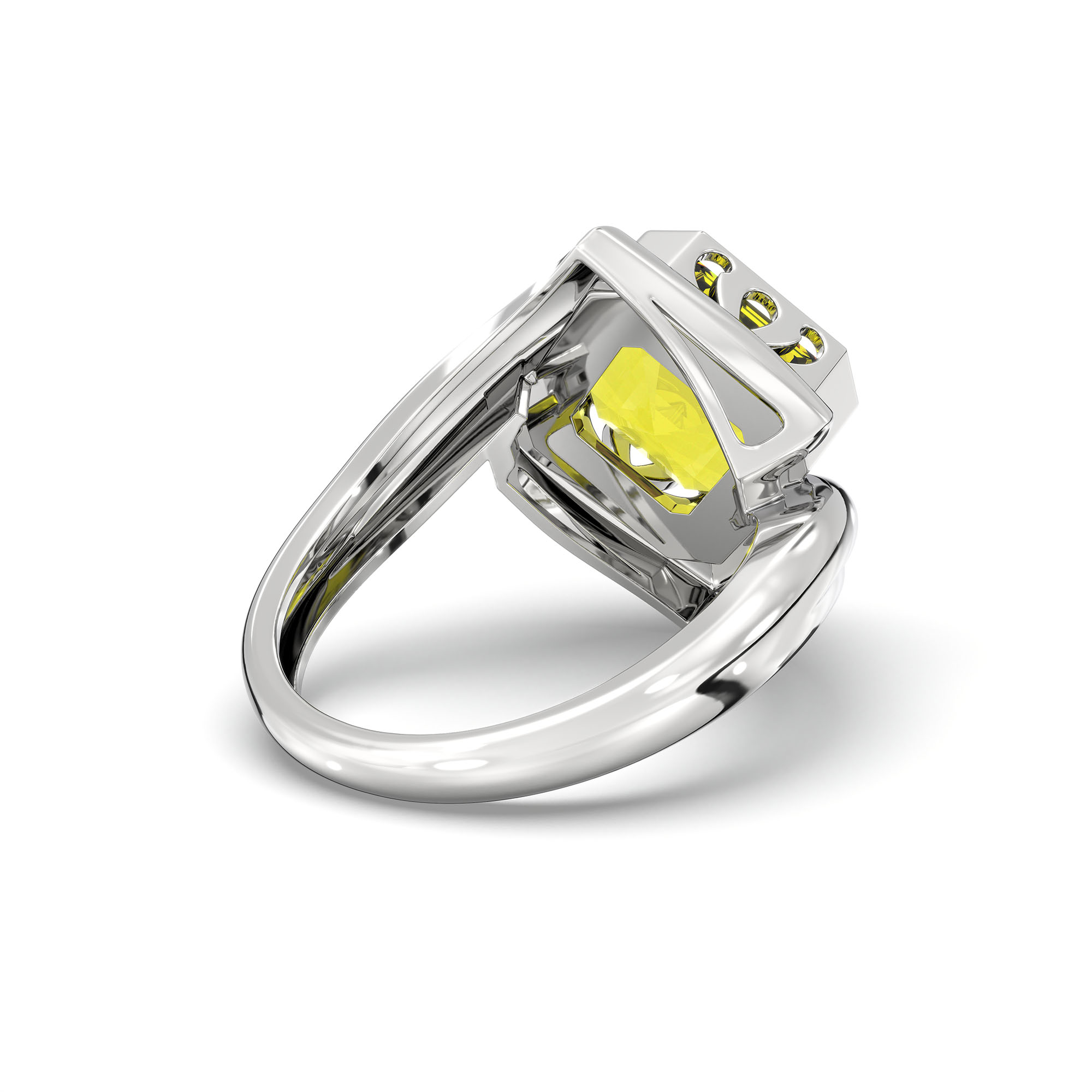 Yellow Sapphire (Pukhraj) Ring in 18K White Gold – Cushion 8 mm, Bezel Setting, 7 g thumbnail