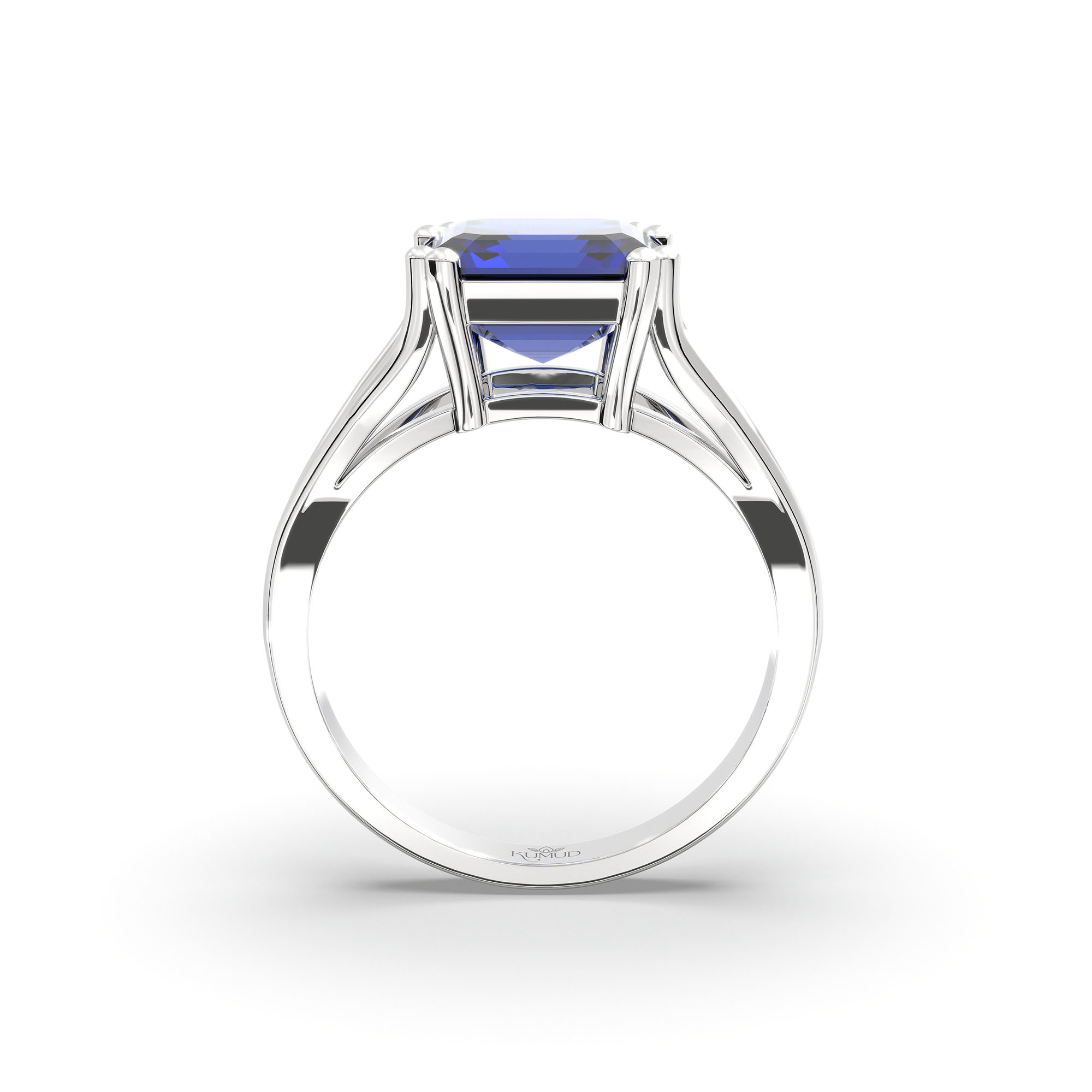 Blue Sapphire (Neelam) Ring in 18K White Gold – Cushion 8 mm, Prong Setting, 5 g (Design K15-29) thumbnail