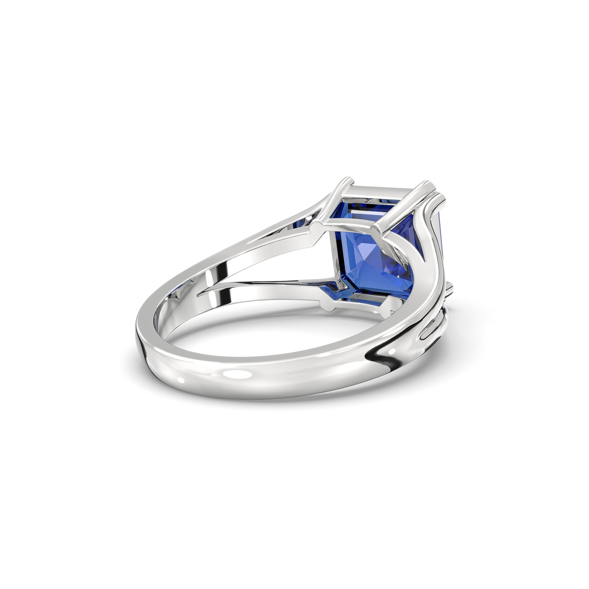 Blue Sapphire (Neelam) Ring in 18K White Gold – Cushion 8 mm, Prong Setting, 5 g (Design K15-29) thumbnail