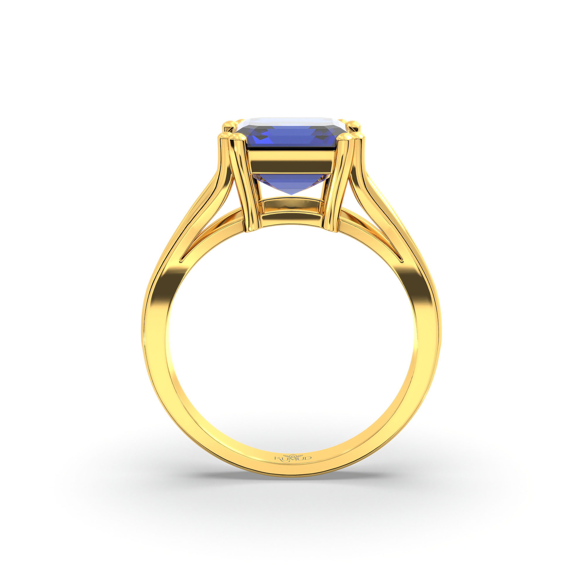 Blue Sapphire (Neelam) Ring in 22K Yellow Gold – Cushion 8 mm, Prong Setting, 5 g (Design K15-29) thumbnail