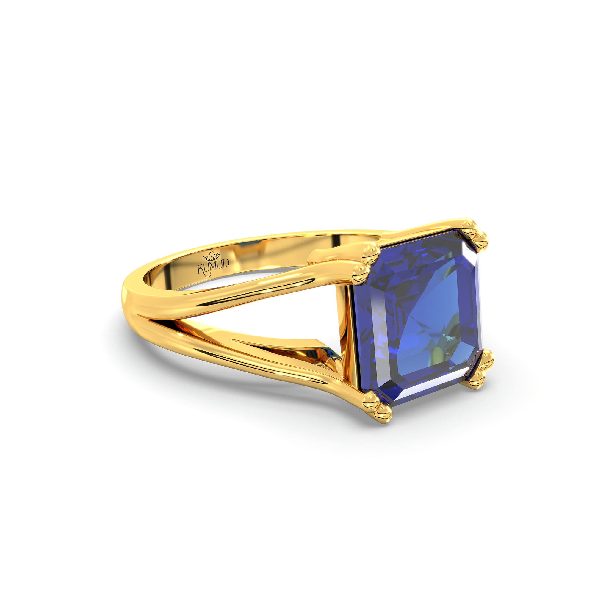 Blue Sapphire (Neelam) Ring in 22K Yellow Gold – Cushion 8 mm, Prong Setting, 5 g (Design K15-29) thumbnail