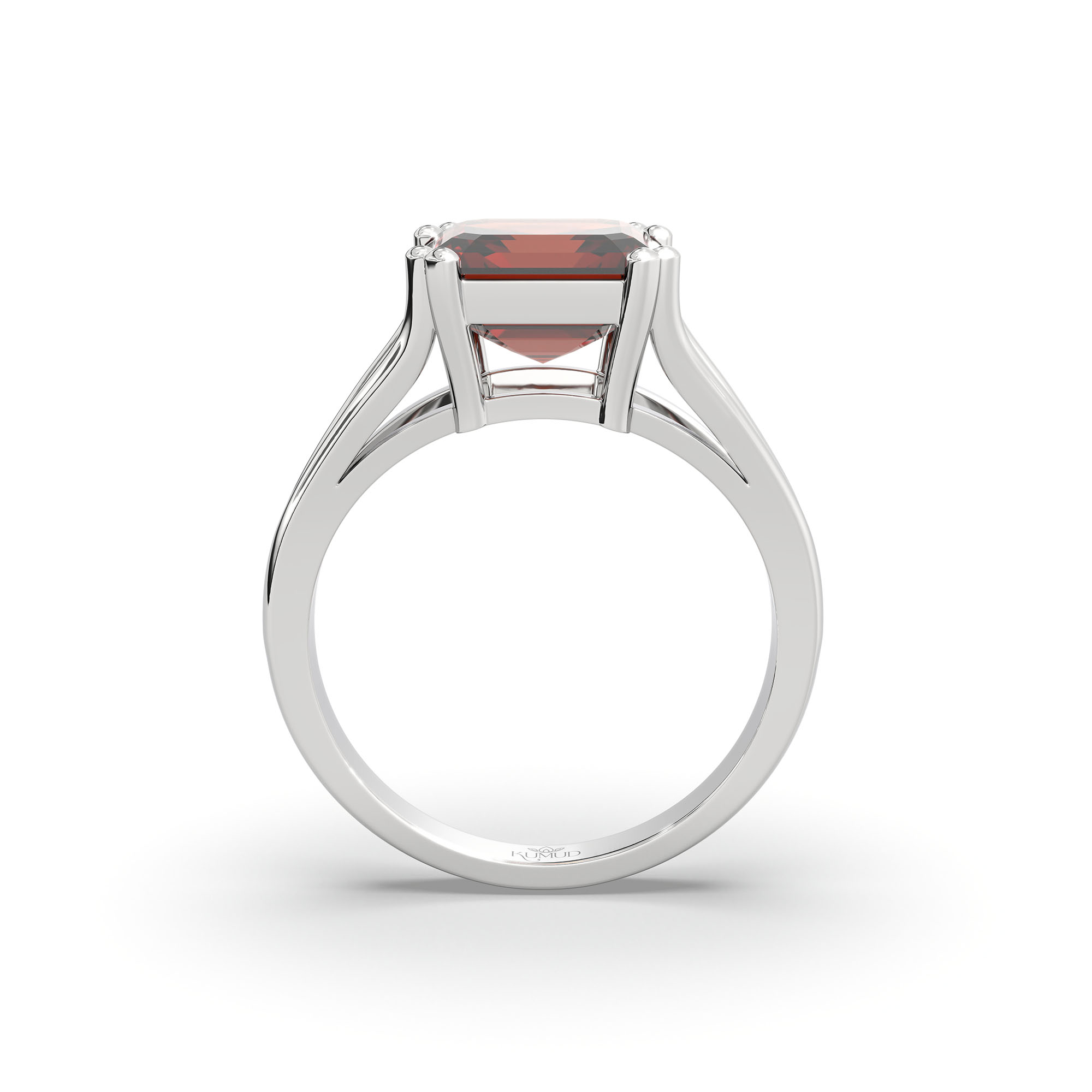 Hessonite (Gomed) Ring in 18K White Gold – Cushion 8 mm, Prong Setting, 5 g (Design K15-29) thumbnail