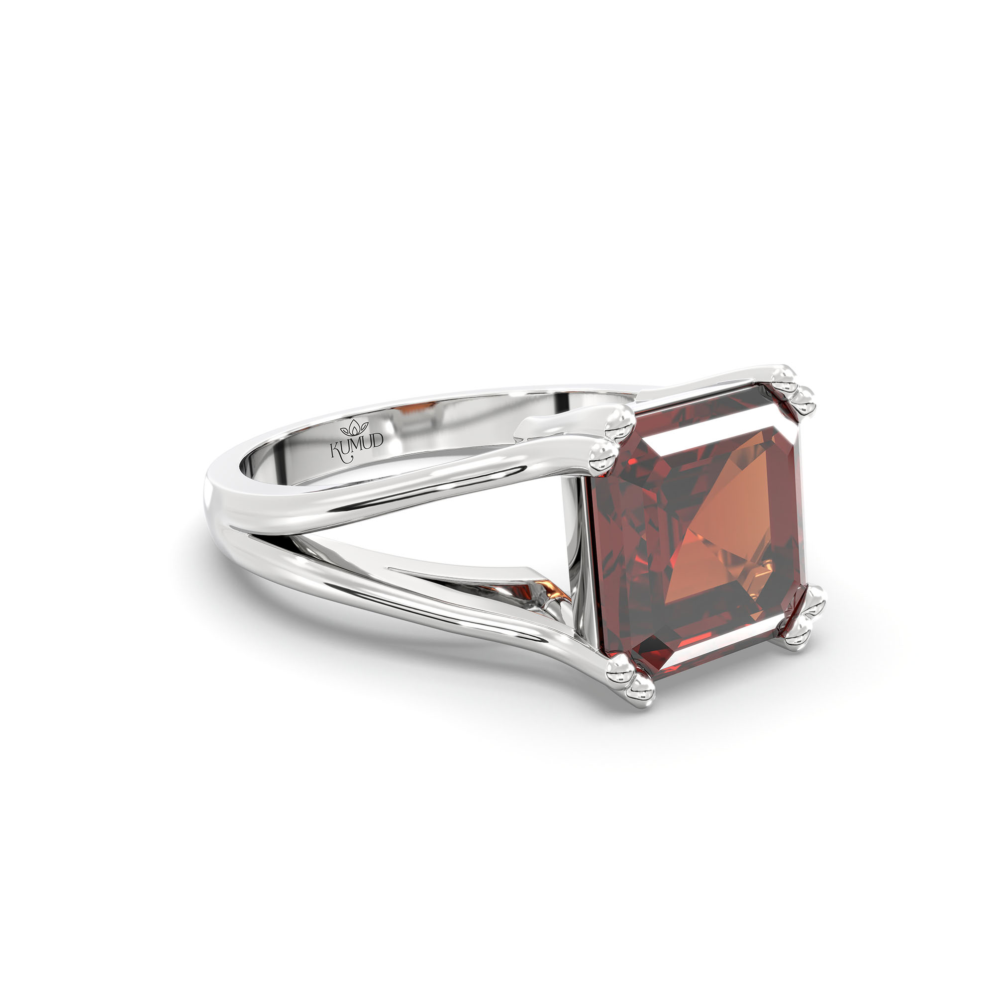 Hessonite (Gomed) Ring in 18K White Gold – Cushion 8 mm, Prong Setting, 5 g (Design K15-29) thumbnail