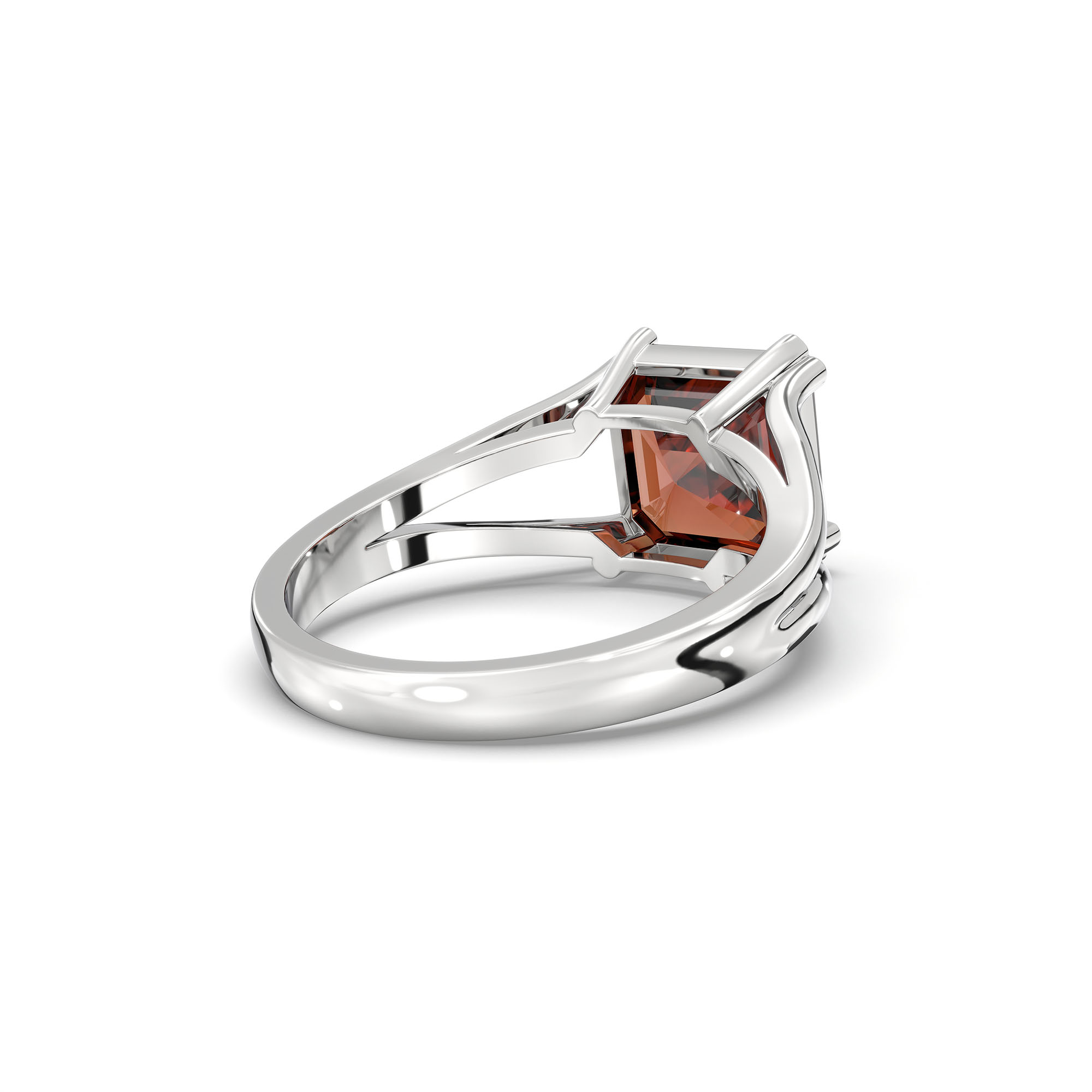 Hessonite (Gomed) Ring in 18K White Gold – Cushion 8 mm, Prong Setting, 5 g (Design K15-29) thumbnail