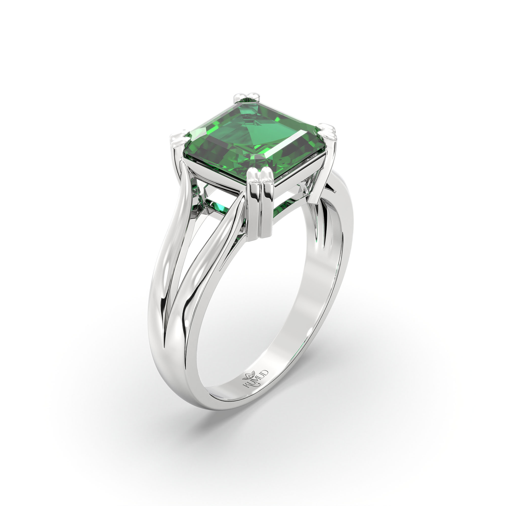 Emerald (Panna) Ring in 18K White Gold – Cushion 8 mm, Prong Setting, 6 g (Design K15-30) thumbnail