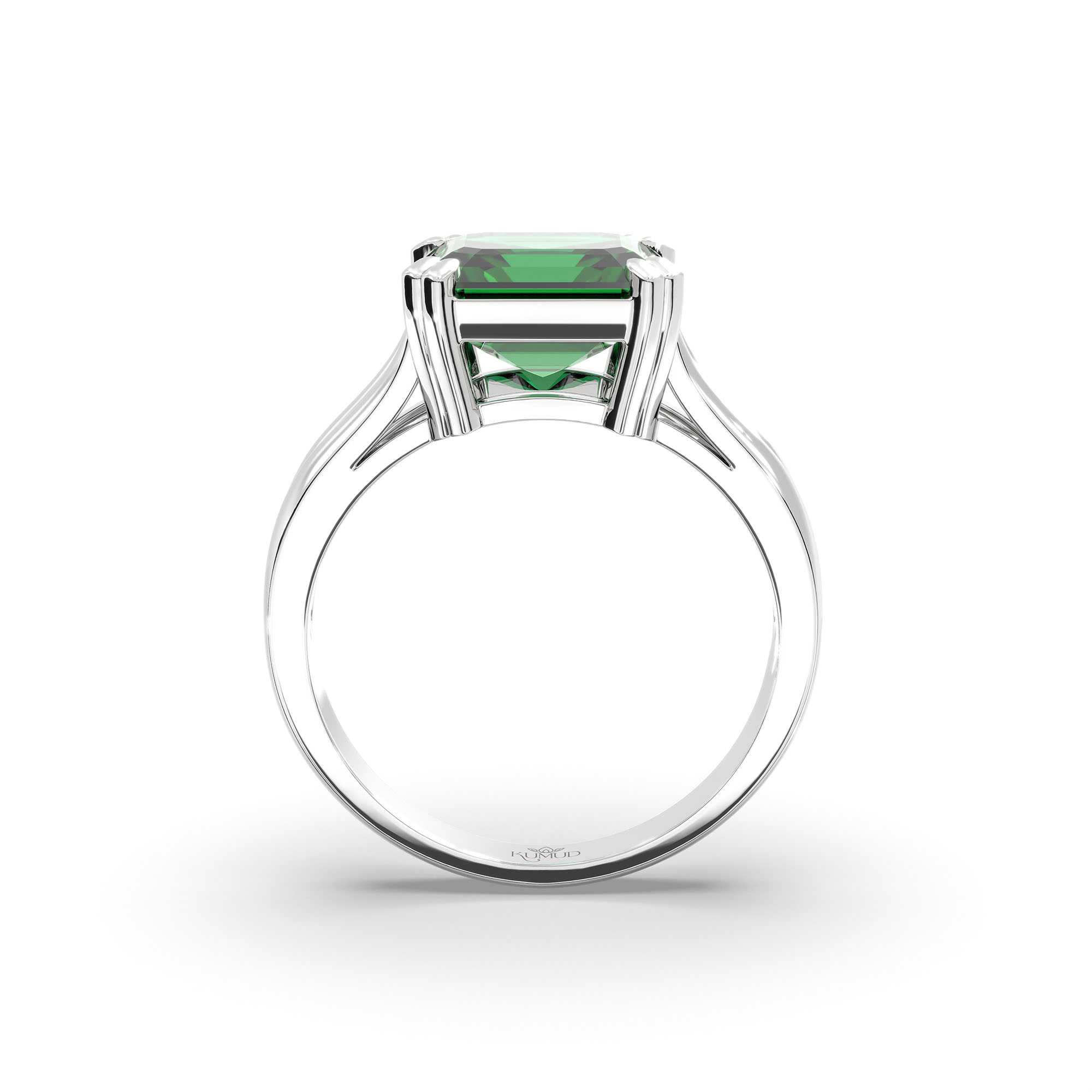 Emerald (Panna) Ring in 18K White Gold – Cushion 8 mm, Prong Setting, 6 g (Design K15-30) thumbnail