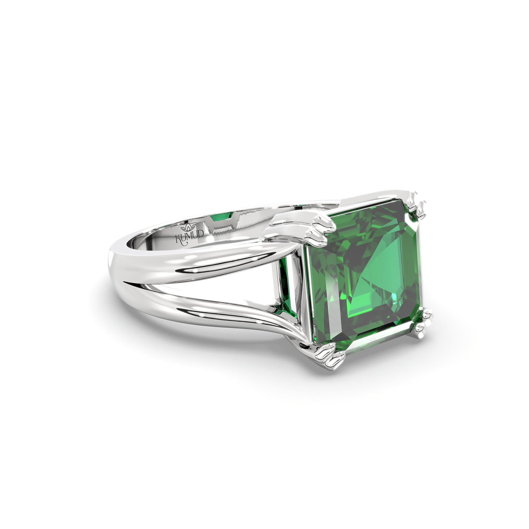 Emerald (Panna) Ring in 18K White Gold – Cushion 8 mm, Prong Setting, 6 g (Design K15-30) thumbnail