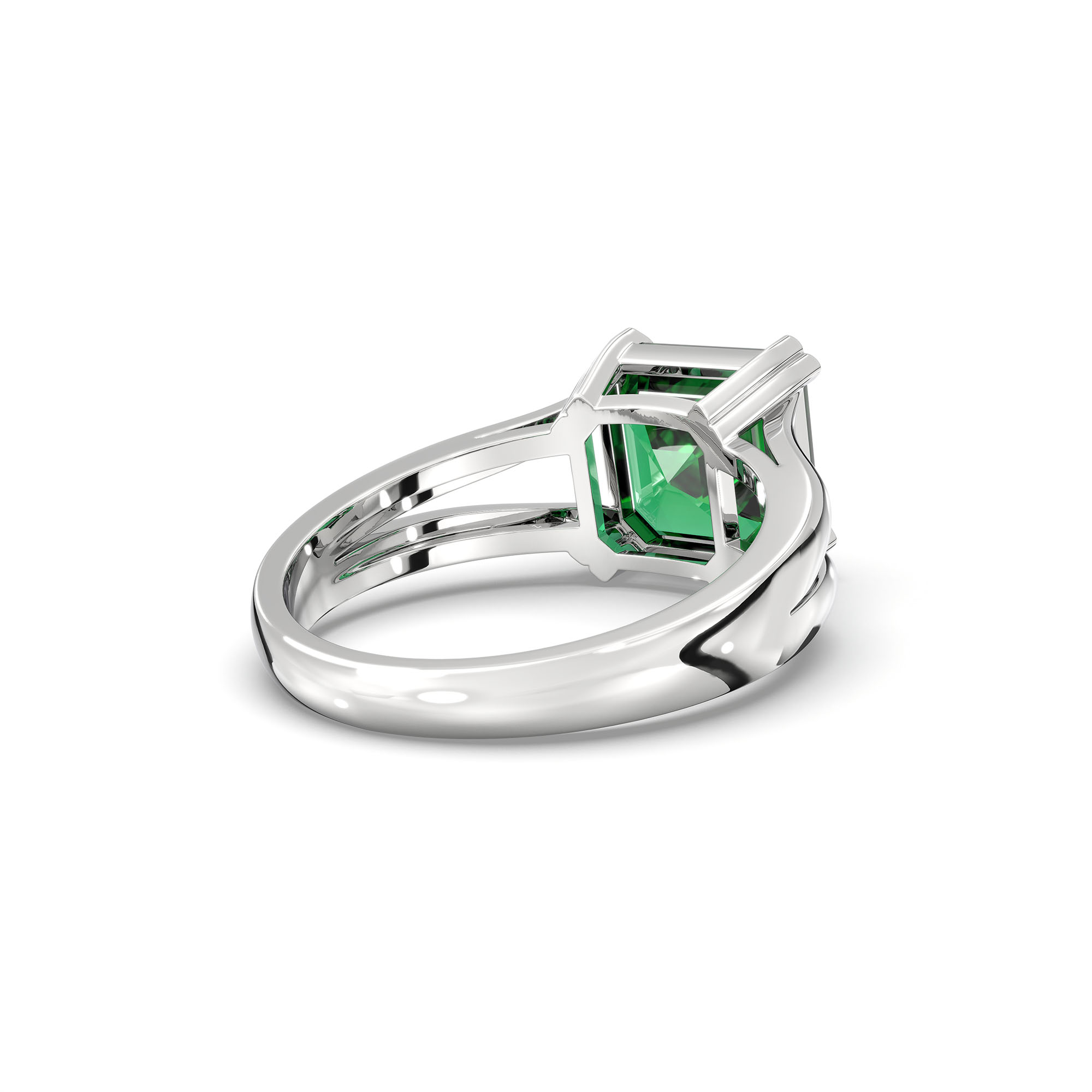 Emerald (Panna) Ring in 18K White Gold – Cushion 8 mm, Prong Setting, 6 g (Design K15-30) thumbnail
