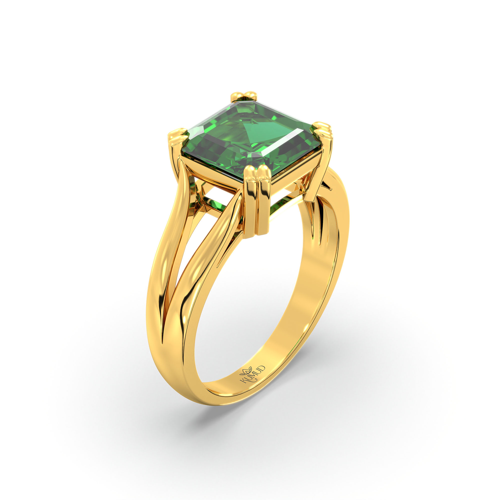 Emerald (Panna) Ring in 22K Yellow Gold – Cushion 8 mm, Prong Setting, 6 g (Design K15-30) thumbnail