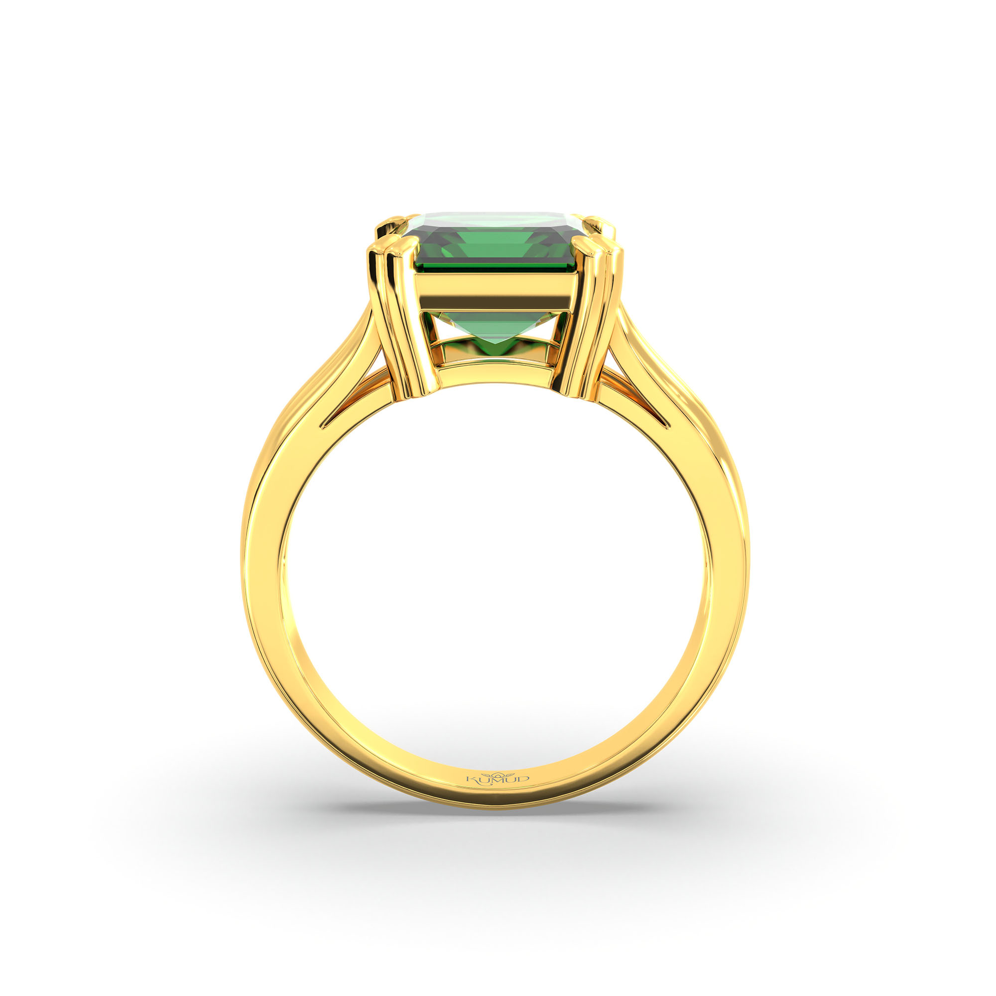 Emerald (Panna) Ring in 22K Yellow Gold – Cushion 8 mm, Prong Setting, 6 g (Design K15-30) thumbnail