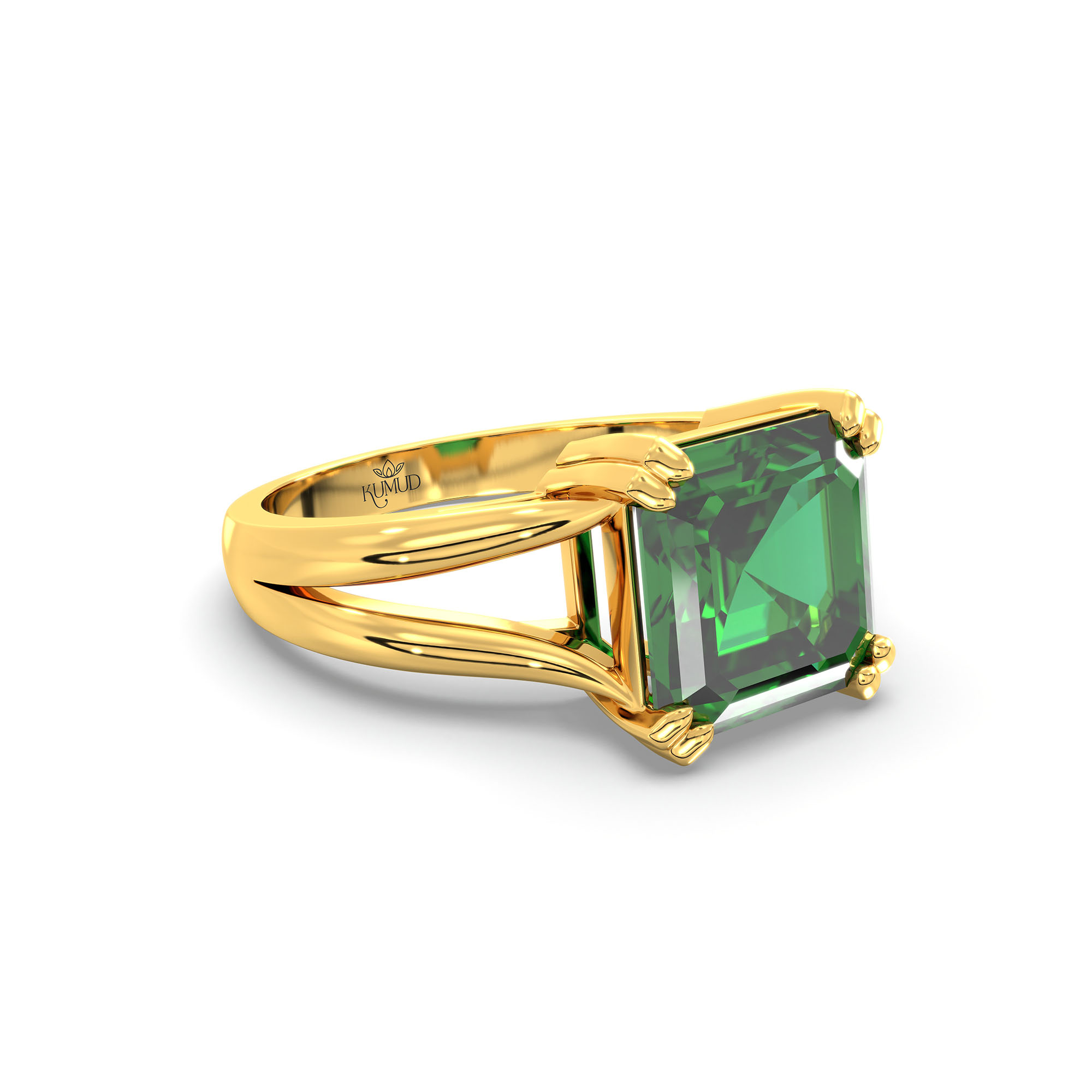 Emerald (Panna) Ring in 22K Yellow Gold – Cushion 8 mm, Prong Setting, 6 g (Design K15-30) thumbnail