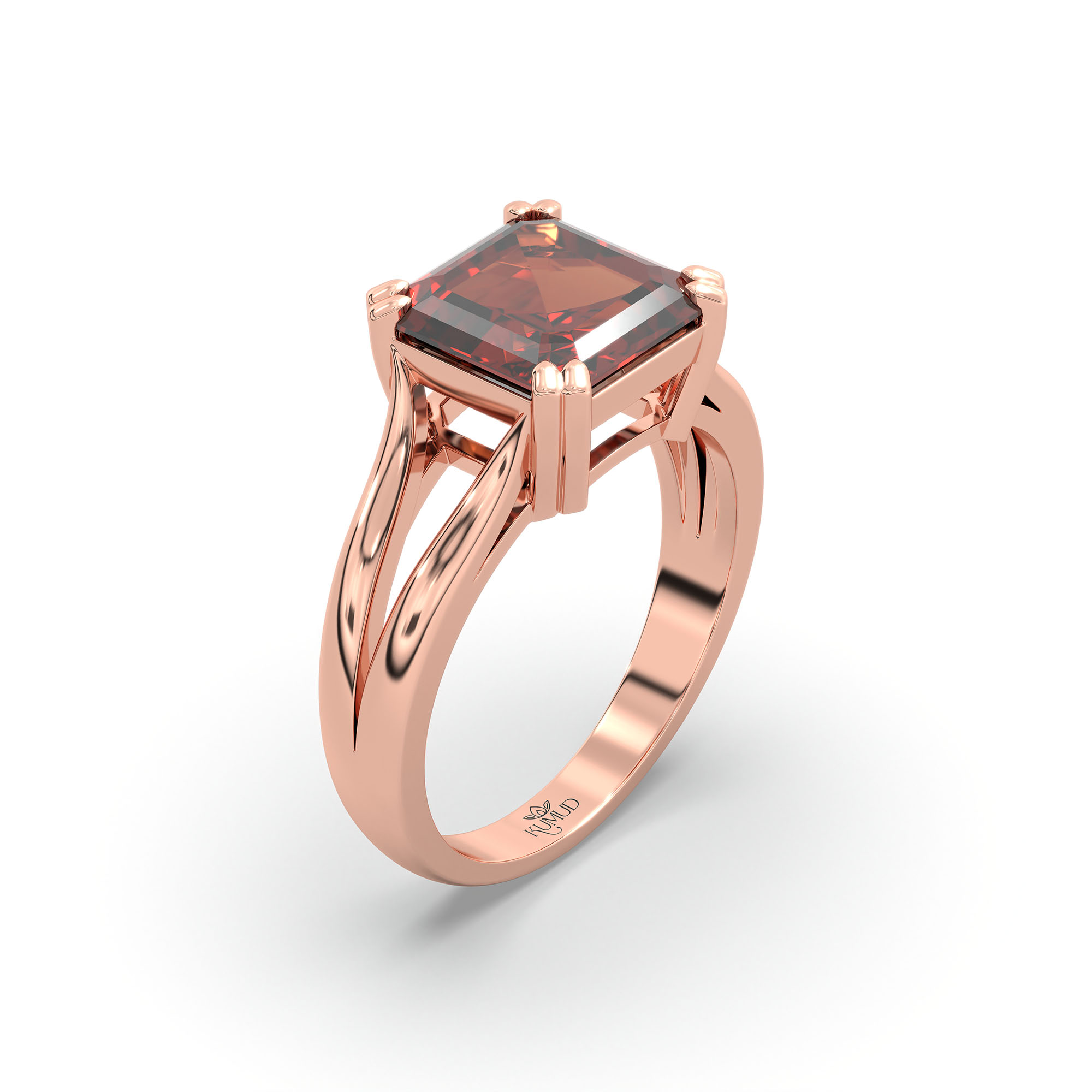 Hessonite (Gomed) Ring in 18K Rose Gold – Cushion 8 mm, Prong Setting, 6 g (Design K15-30) thumbnail