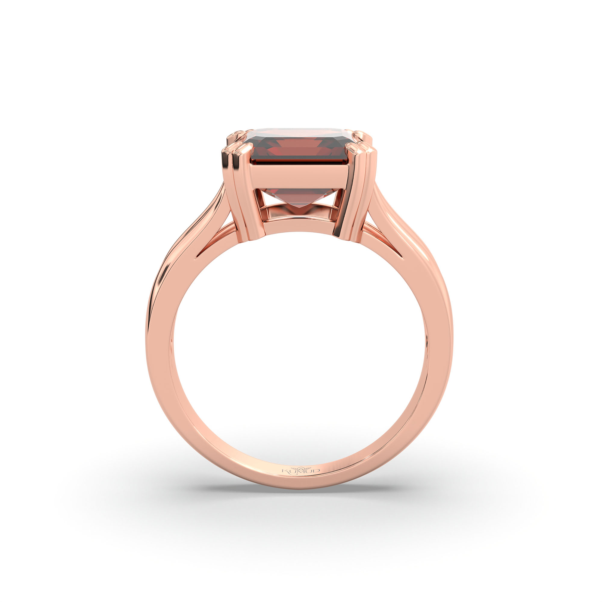 Hessonite (Gomed) Ring in 18K Rose Gold – Cushion 8 mm, Prong Setting, 6 g (Design K15-30) thumbnail