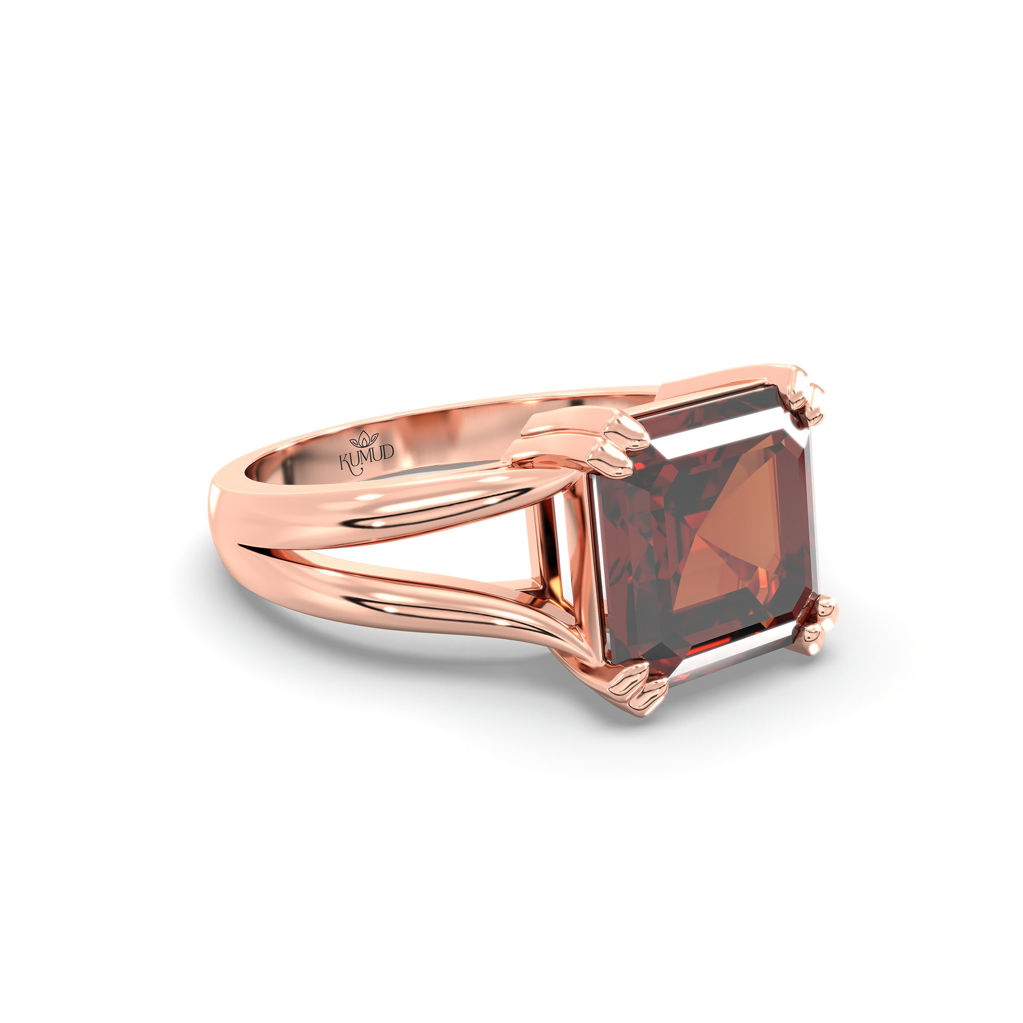 Hessonite (Gomed) Ring in 18K Rose Gold – Cushion 8 mm, Prong Setting, 6 g (Design K15-30) thumbnail
