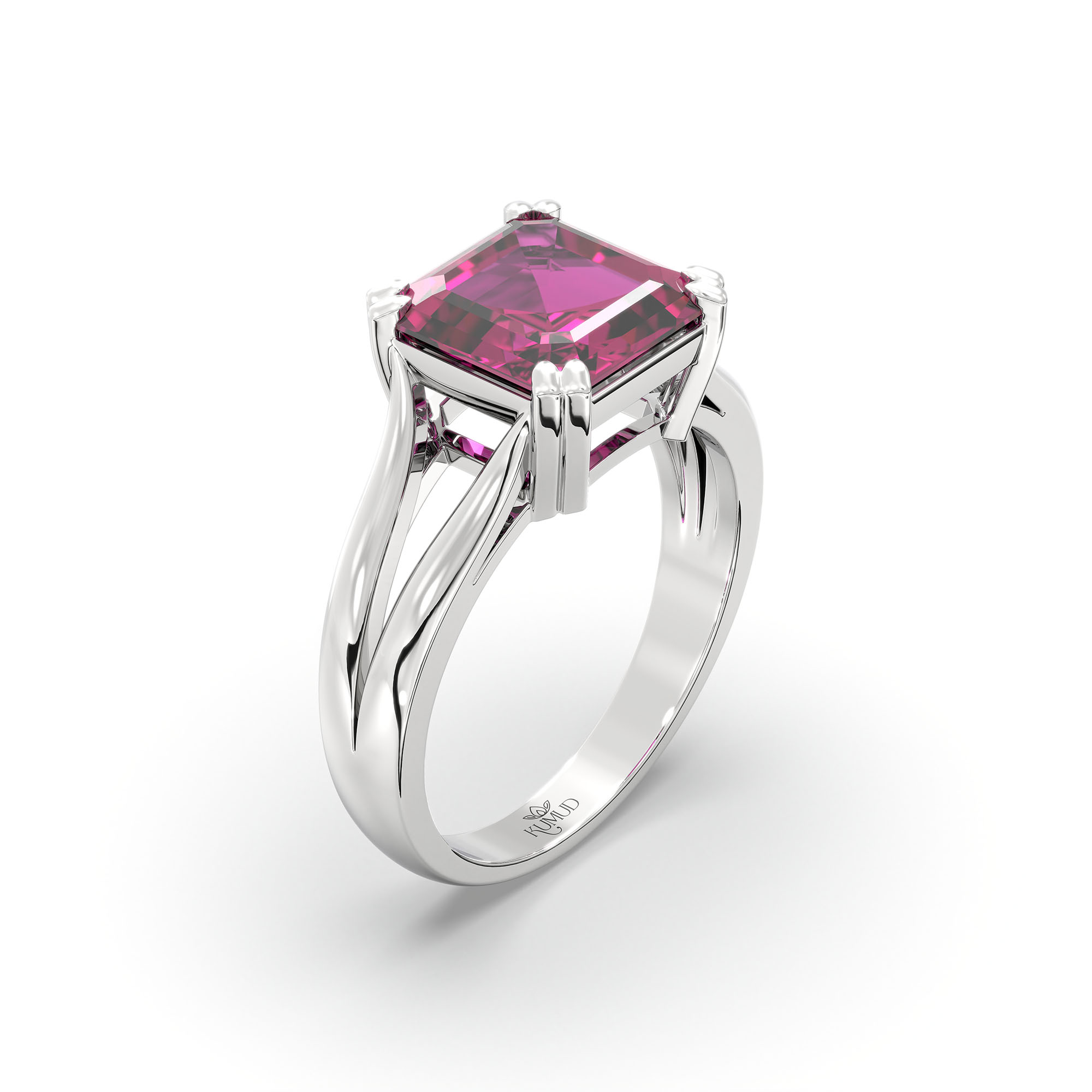 Ruby (Manik) Ring in 18K White Gold – Cushion 8 mm, Prong Setting, 6 g (Design K15-30) thumbnail