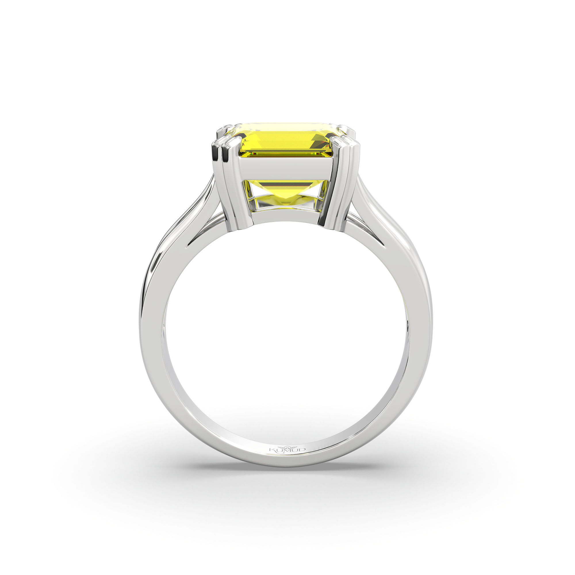 Yellow Sapphire (Pukhraj) Ring in 18K White Gold – Cushion 8 mm, Prong Setting, 6 g (Design K15-30) thumbnail