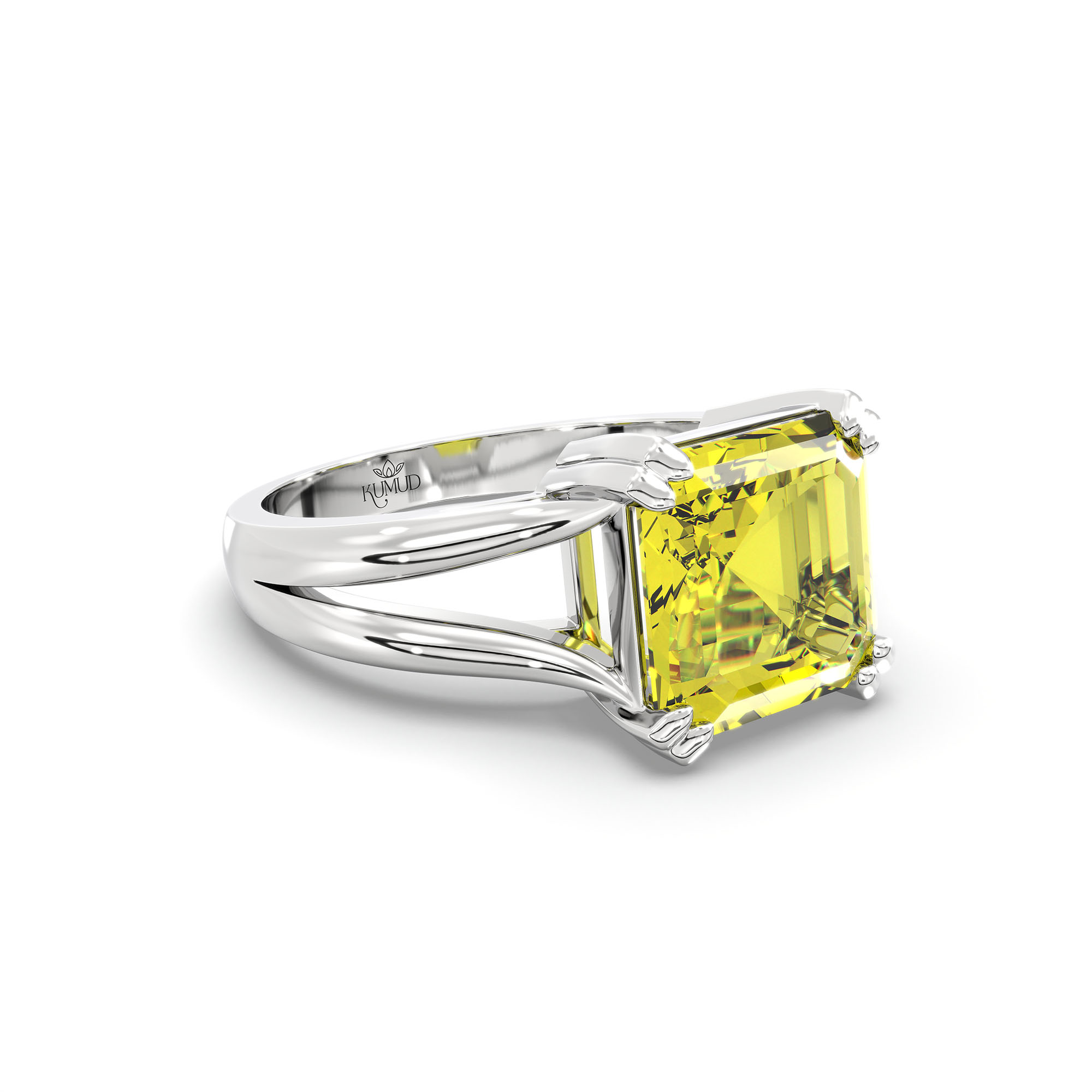 Yellow Sapphire (Pukhraj) Ring in 18K White Gold – Cushion 8 mm, Prong Setting, 6 g (Design K15-30) thumbnail