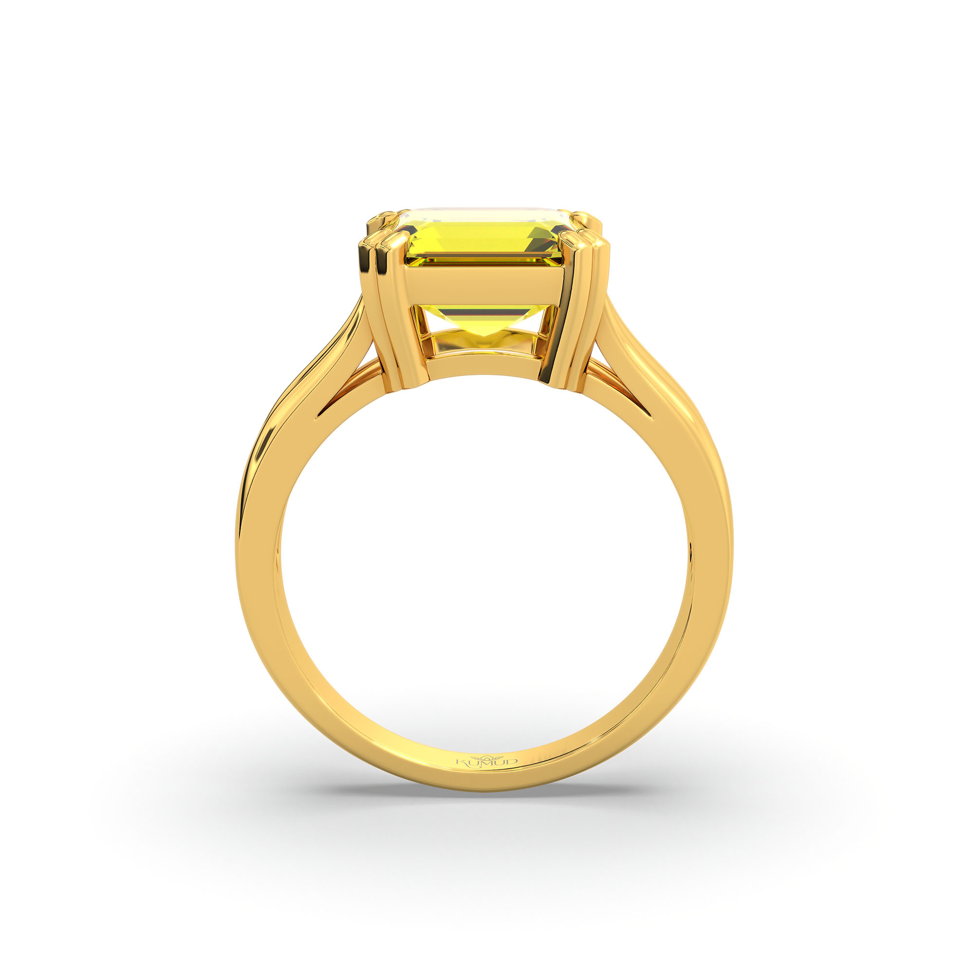 Yellow Sapphire (Pukhraj) Ring in 22K Yellow Gold – Cushion 8 mm, Prong Setting, 6 g (Design K15-30) thumbnail