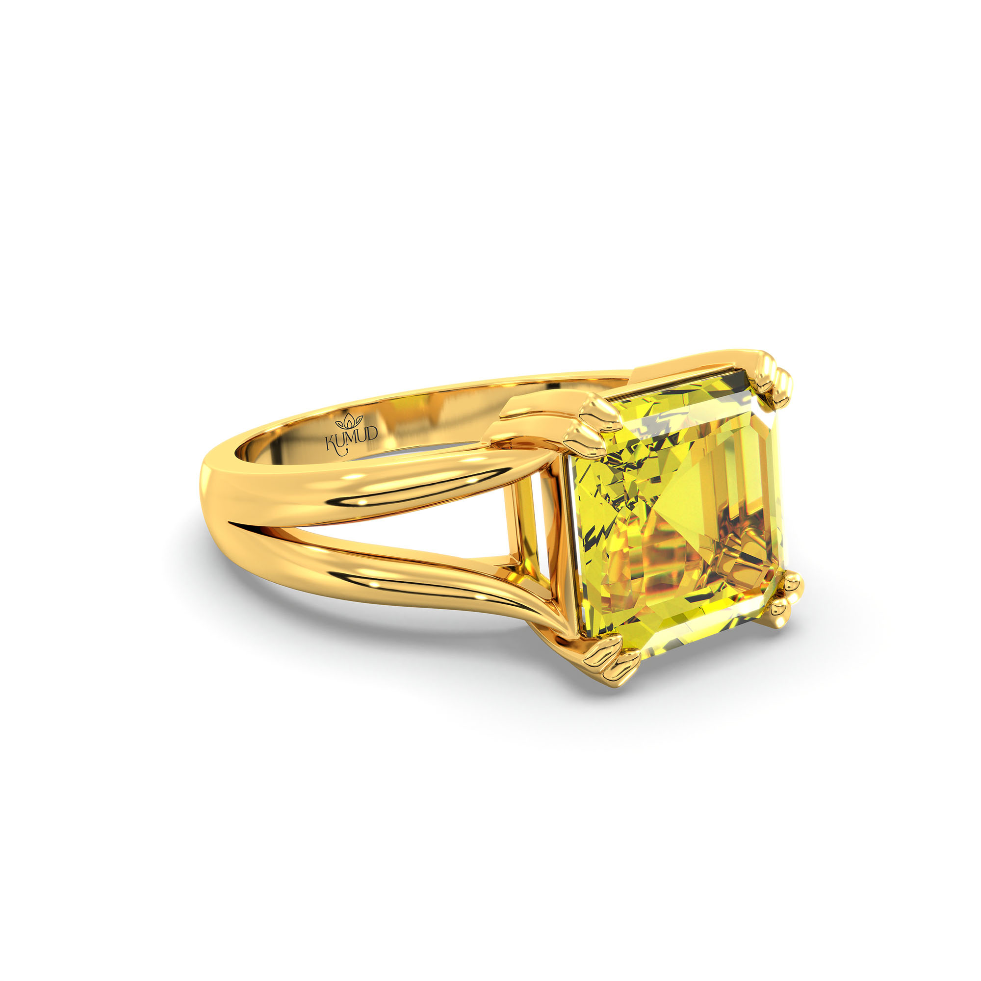 Yellow Sapphire (Pukhraj) Ring in 22K Yellow Gold – Cushion 8 mm, Prong Setting, 6 g (Design K15-30) thumbnail
