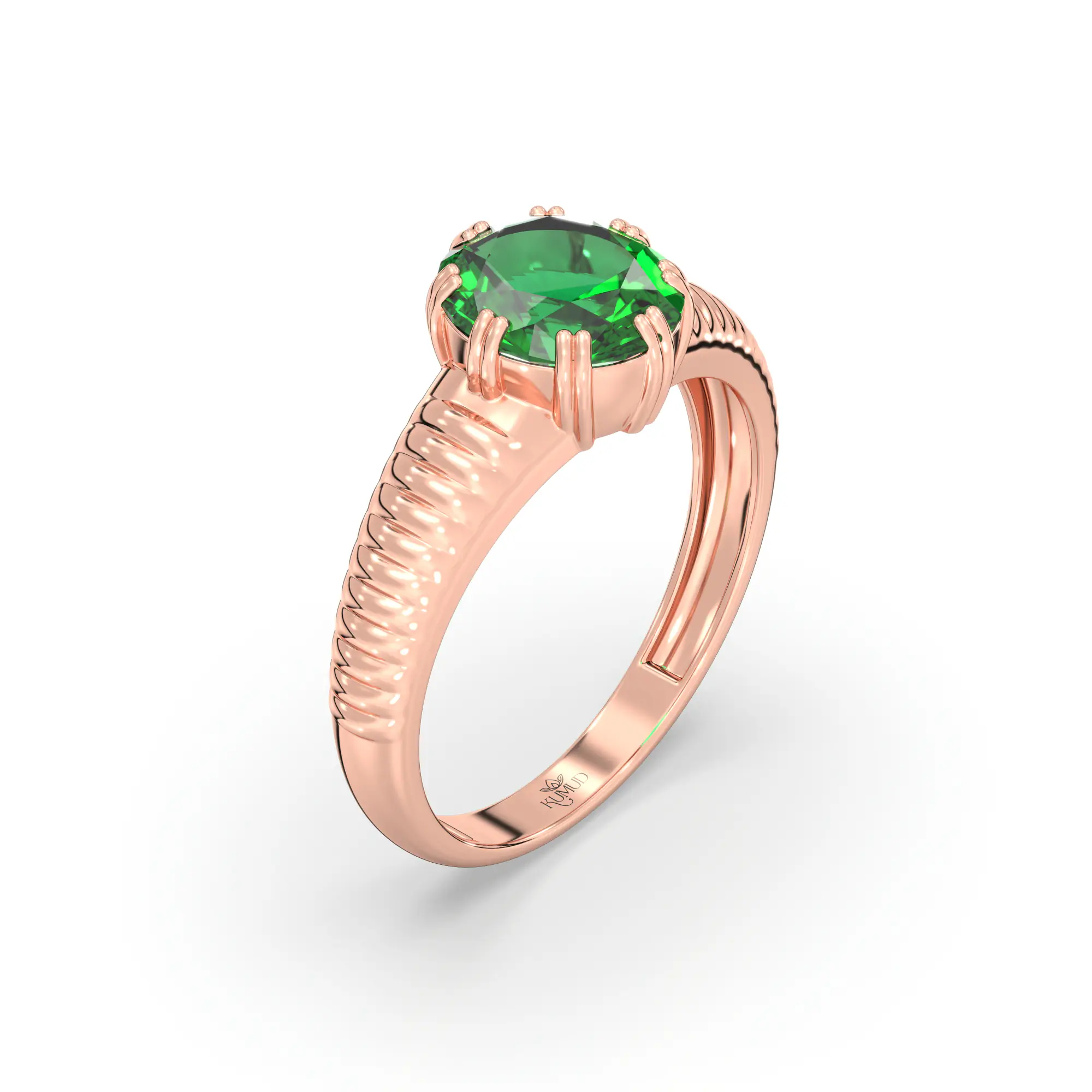 Emerald (Panna) Ring for Men in 18K Rose Gold – Oval 9x8 mm, Prong Setting, 6 g (Design K16A-1) thumbnail