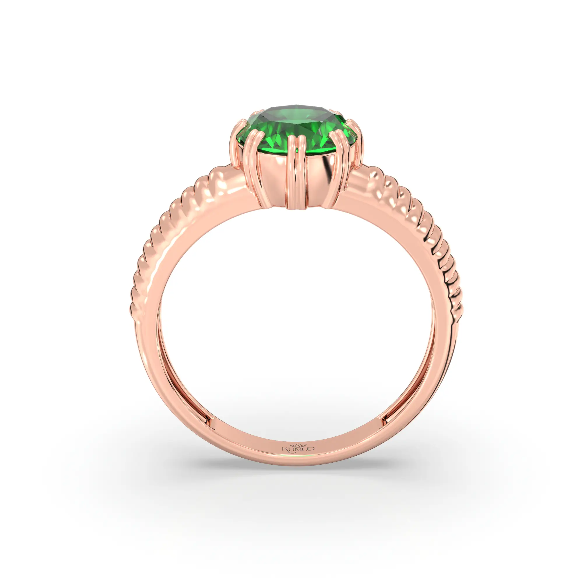 Emerald (Panna) Ring for Men in 18K Rose Gold – Oval 9x8 mm, Prong Setting, 6 g (Design K16A-1) thumbnail