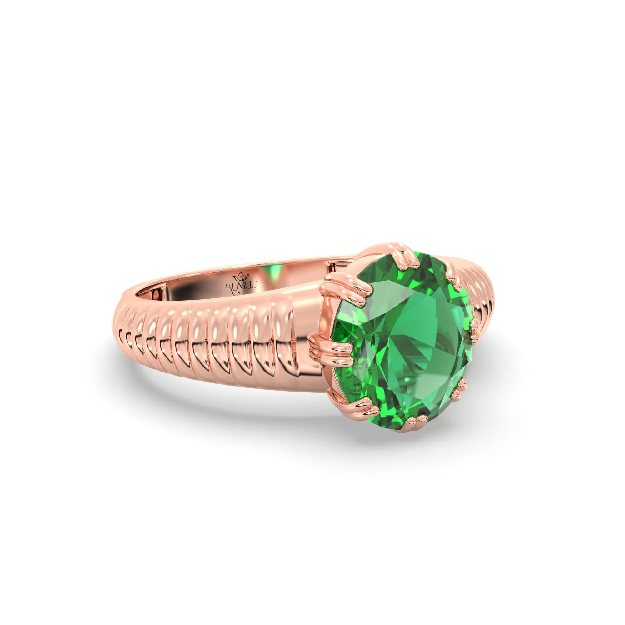 Emerald (Panna) Ring for Men in 18K Rose Gold – Oval 9x8 mm, Prong Setting, 6 g (Design K16A-1) thumbnail