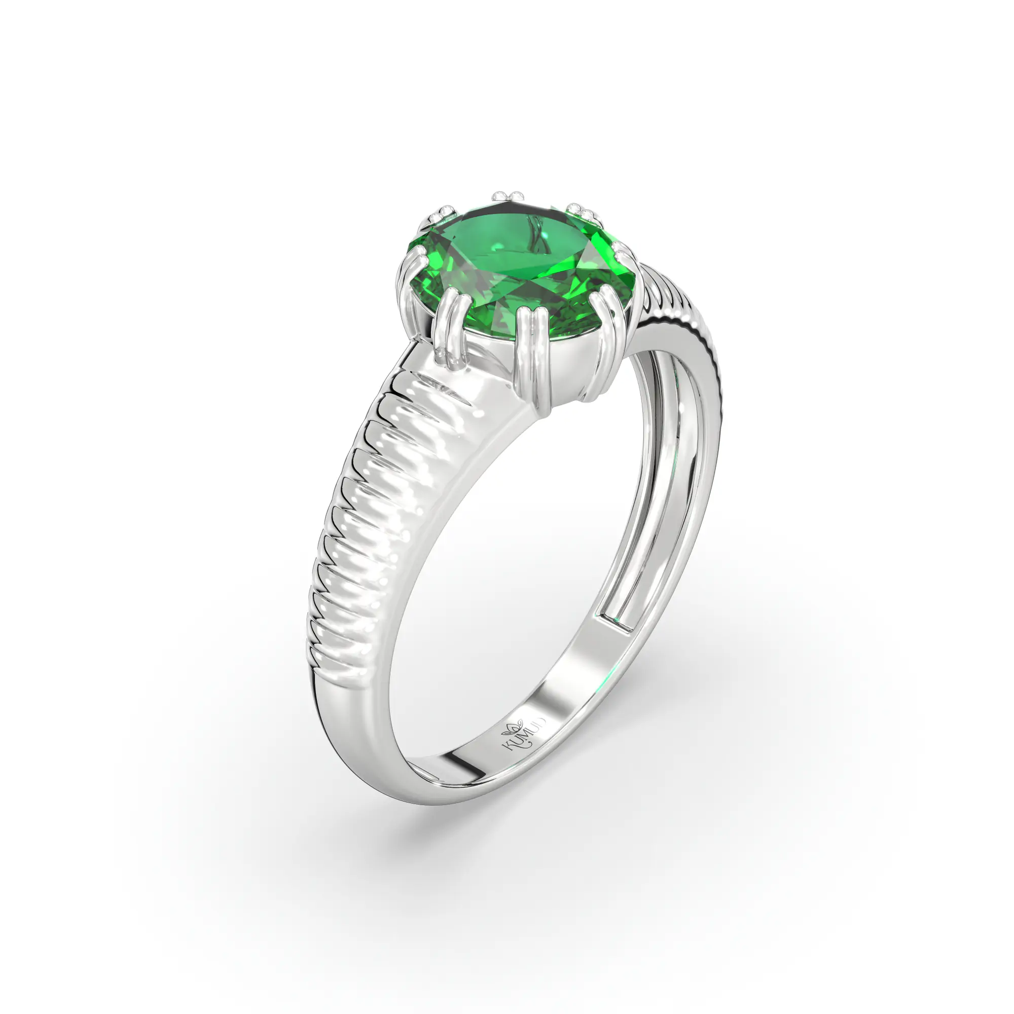 Emerald (Panna) Ring for Men in 18K White Gold – Oval 9x8 mm, Prong Setting, 6 g (Design K16A-1) thumbnail
